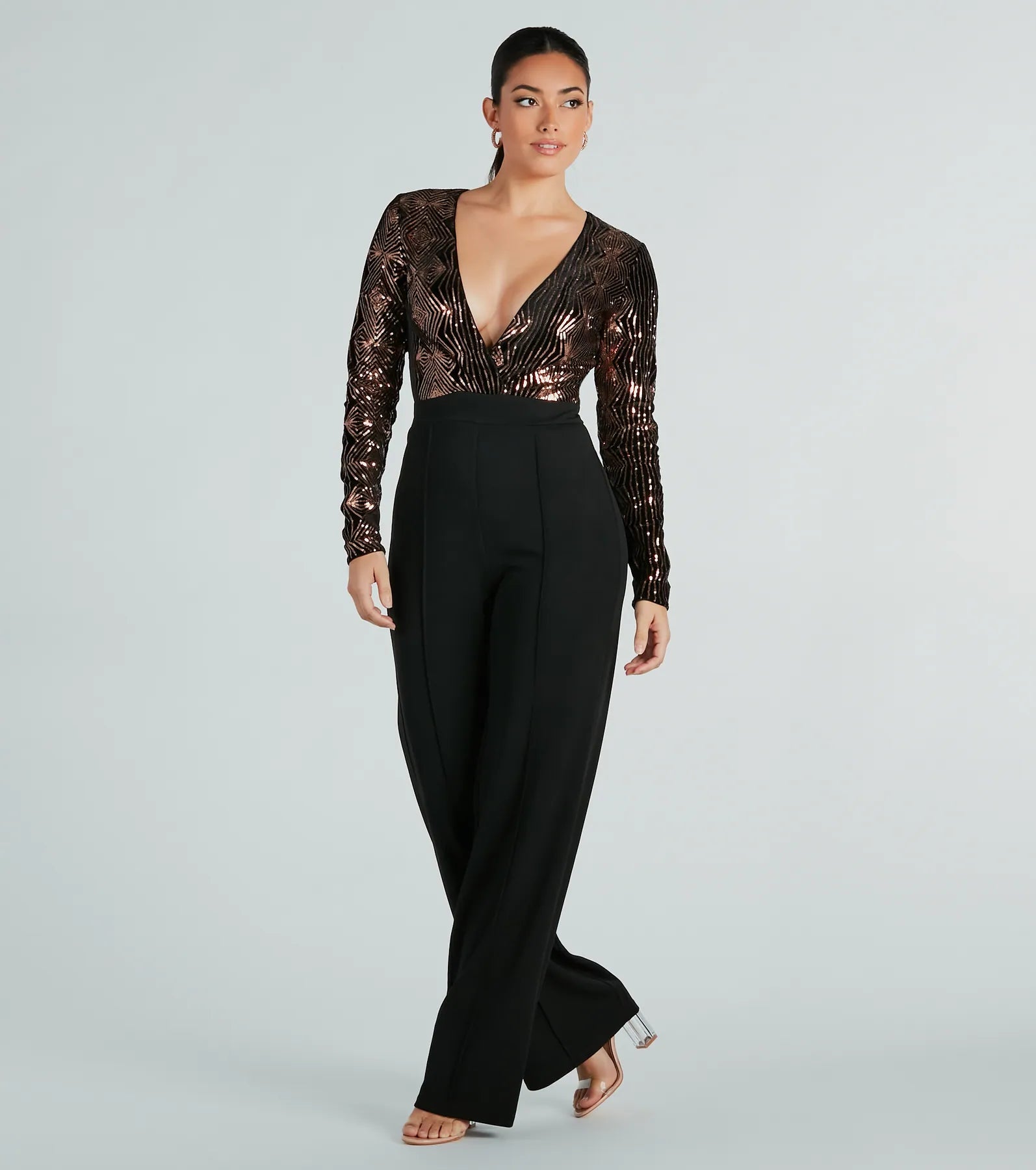 Gleam With Glamour Sequin Long Sleeve Jumpsuit