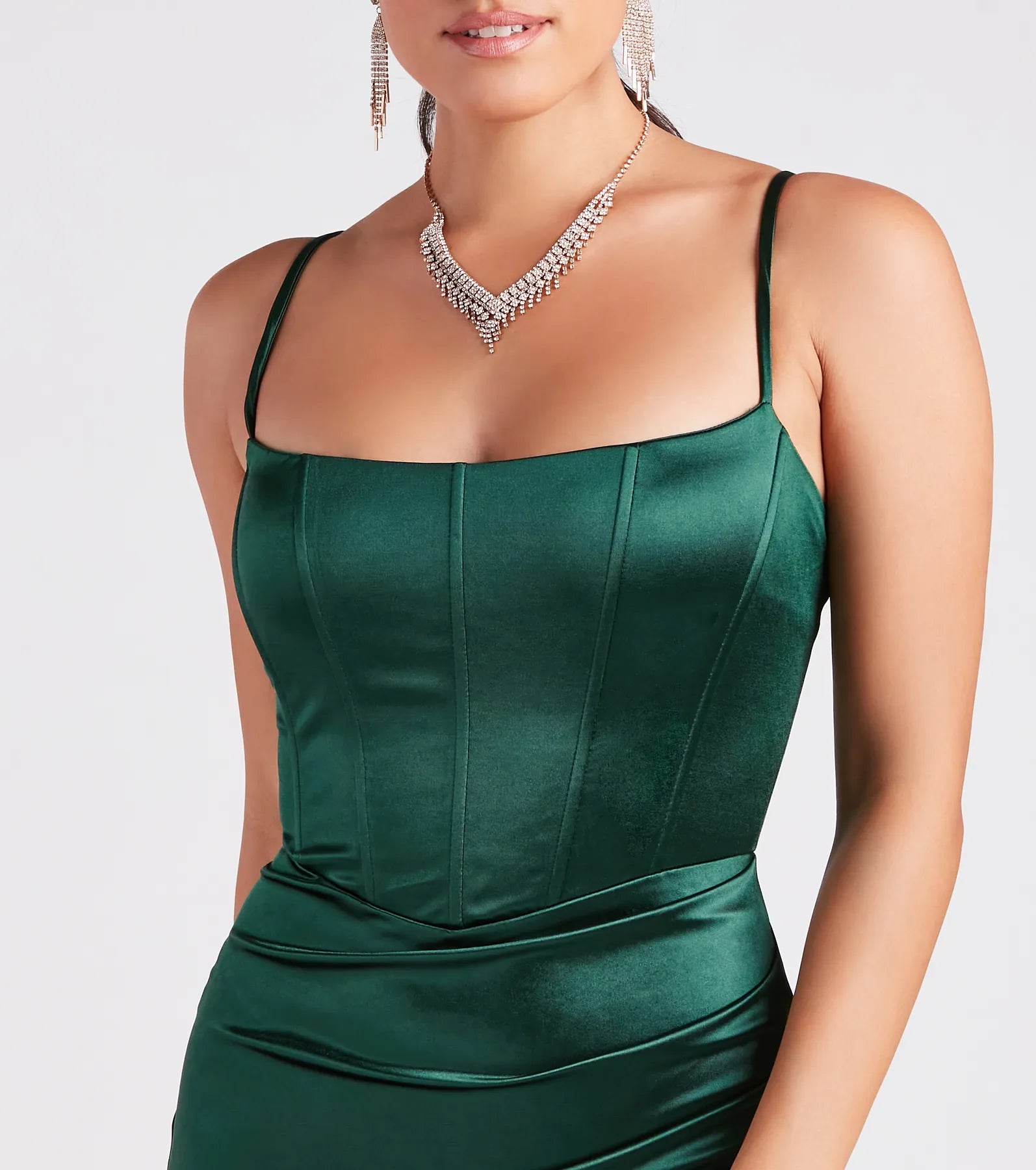 Helena Formal Satin Corset Slit Dress