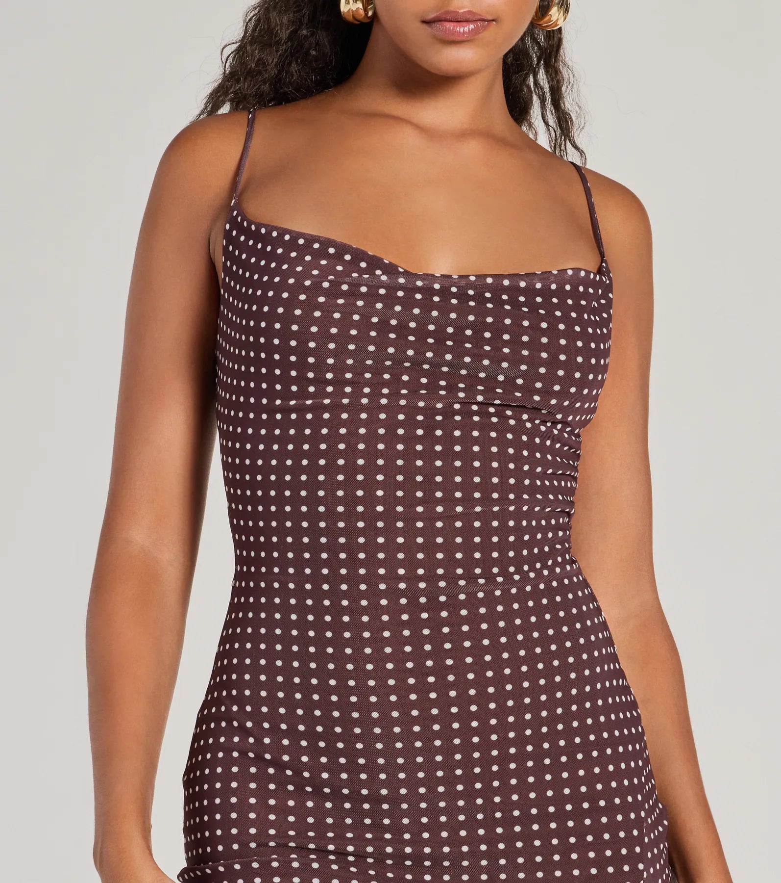 Class Act Cowl Neck Polka Dot Midi Dress