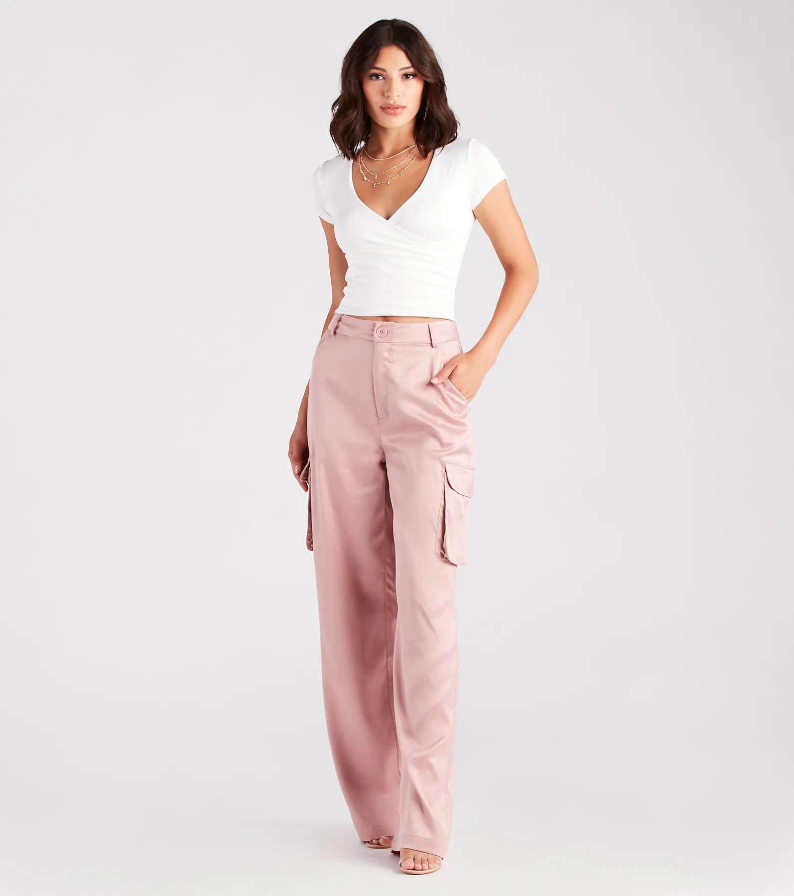 Dress Me Up Satin Straight-Leg Cargo Pants