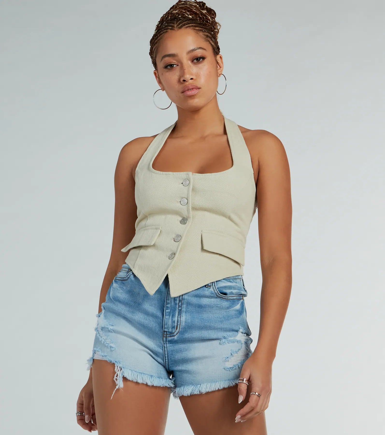 Best In Style Halter Button Up Vest