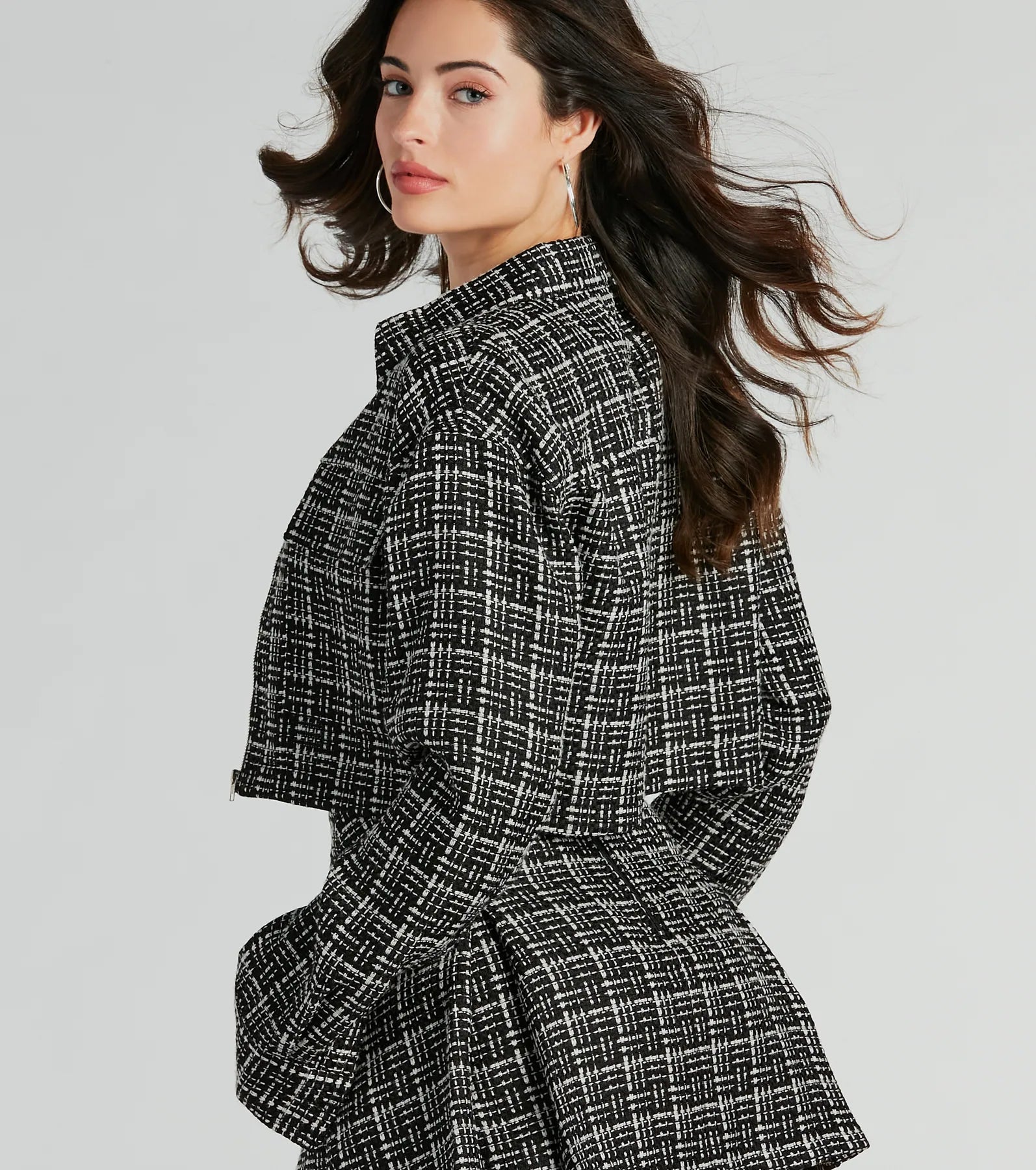 Sophisticated Posh Zip Up Tweed Plaid Shacket