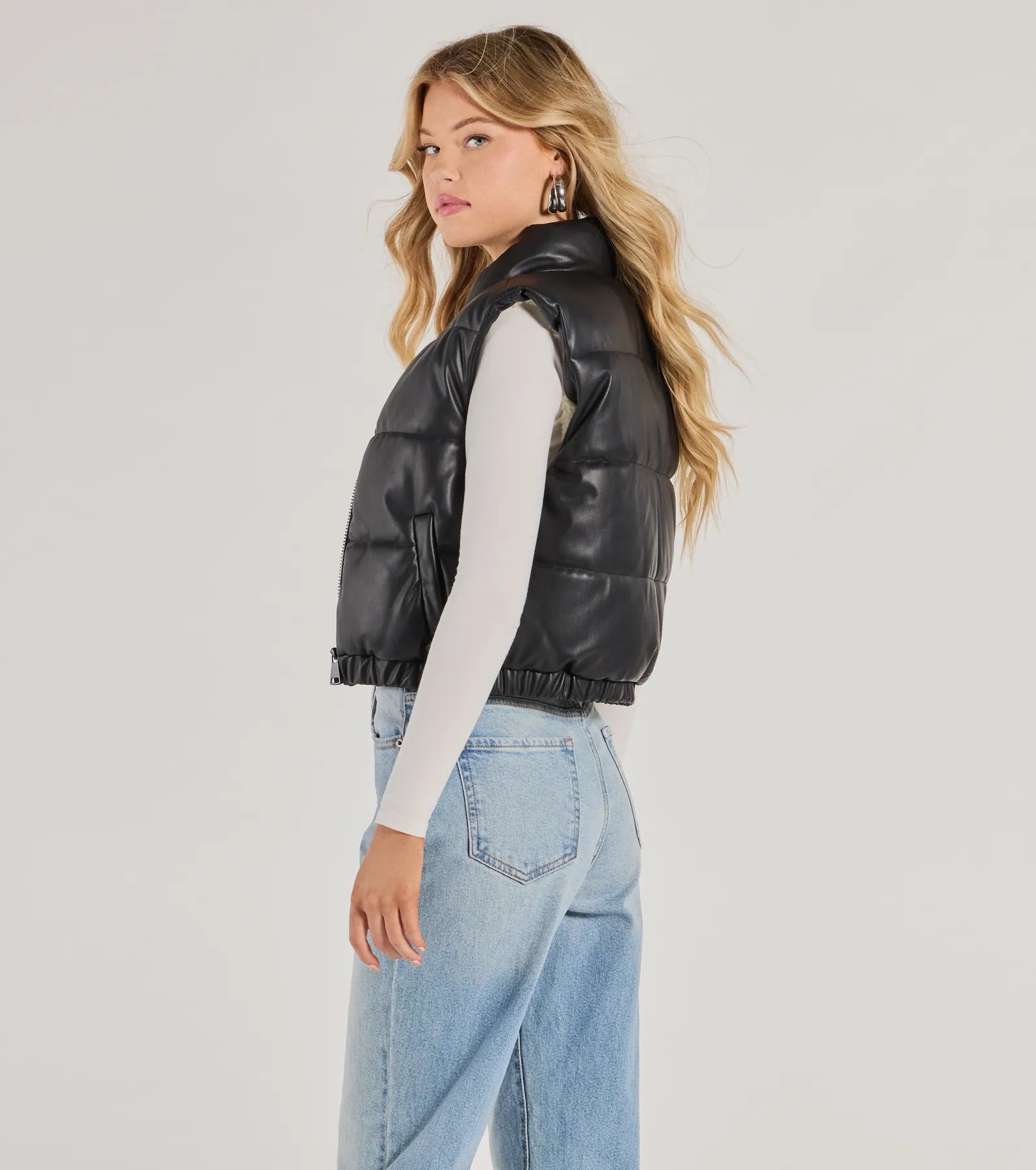 Cuddle Glam Faux Leather Sherpa Lined Puffer Vest