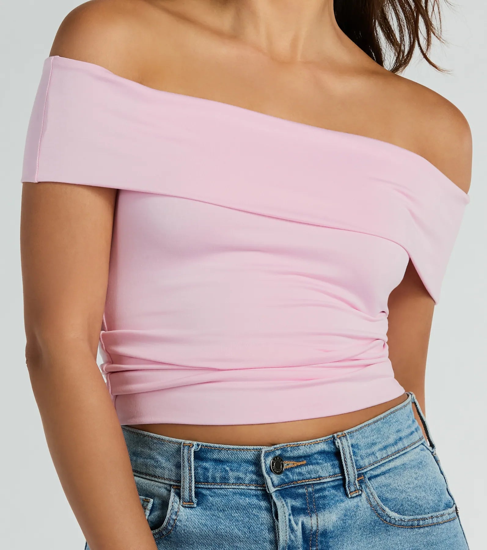 Spotted In Town Off-The-Shoulder Crop Top