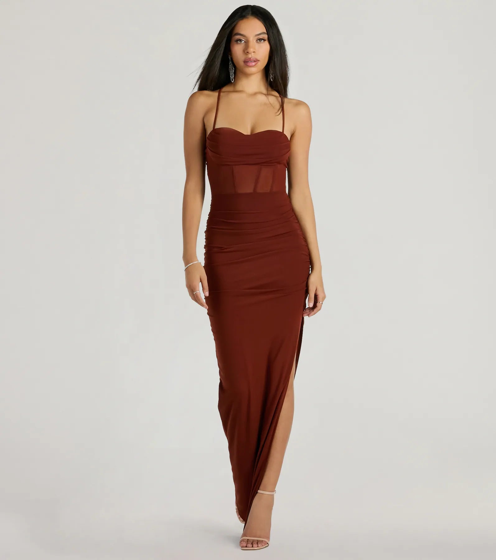 Rose Formal Mesh Corset Long Dress