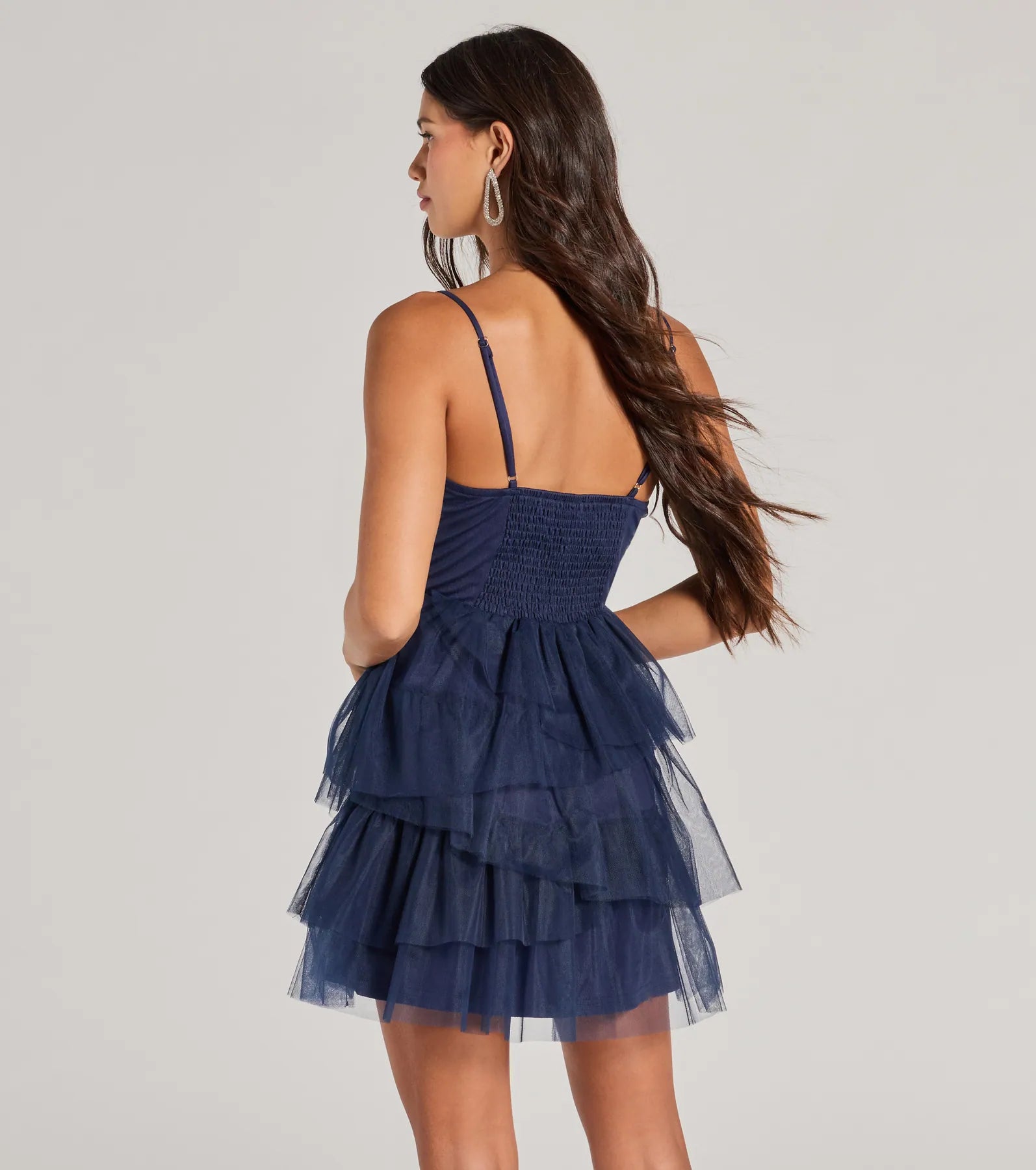 Darling Drama V-Neck Ruffled Tulle Skater Dress