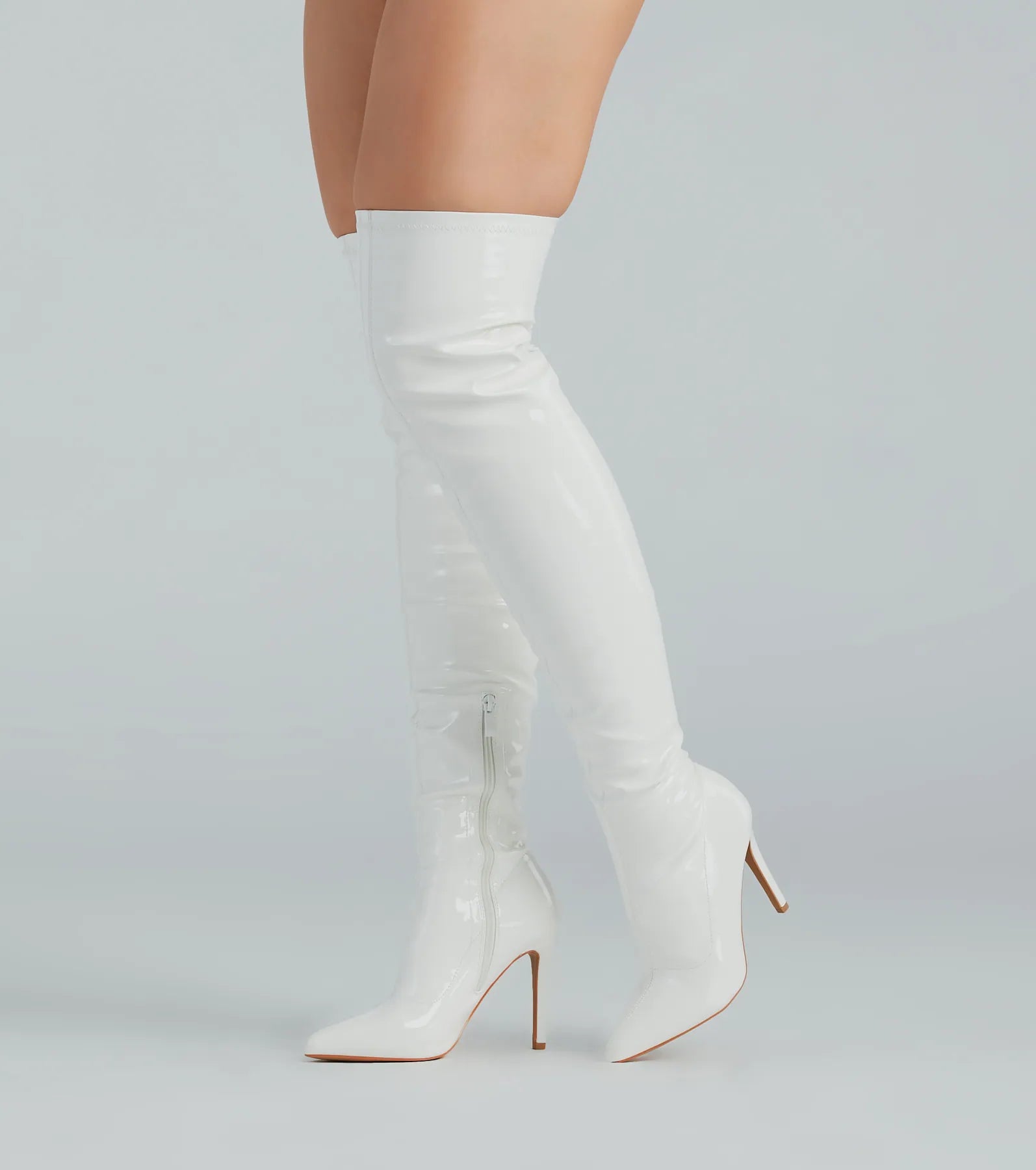 High Standards Patent Thigh-High Stiletto Boots