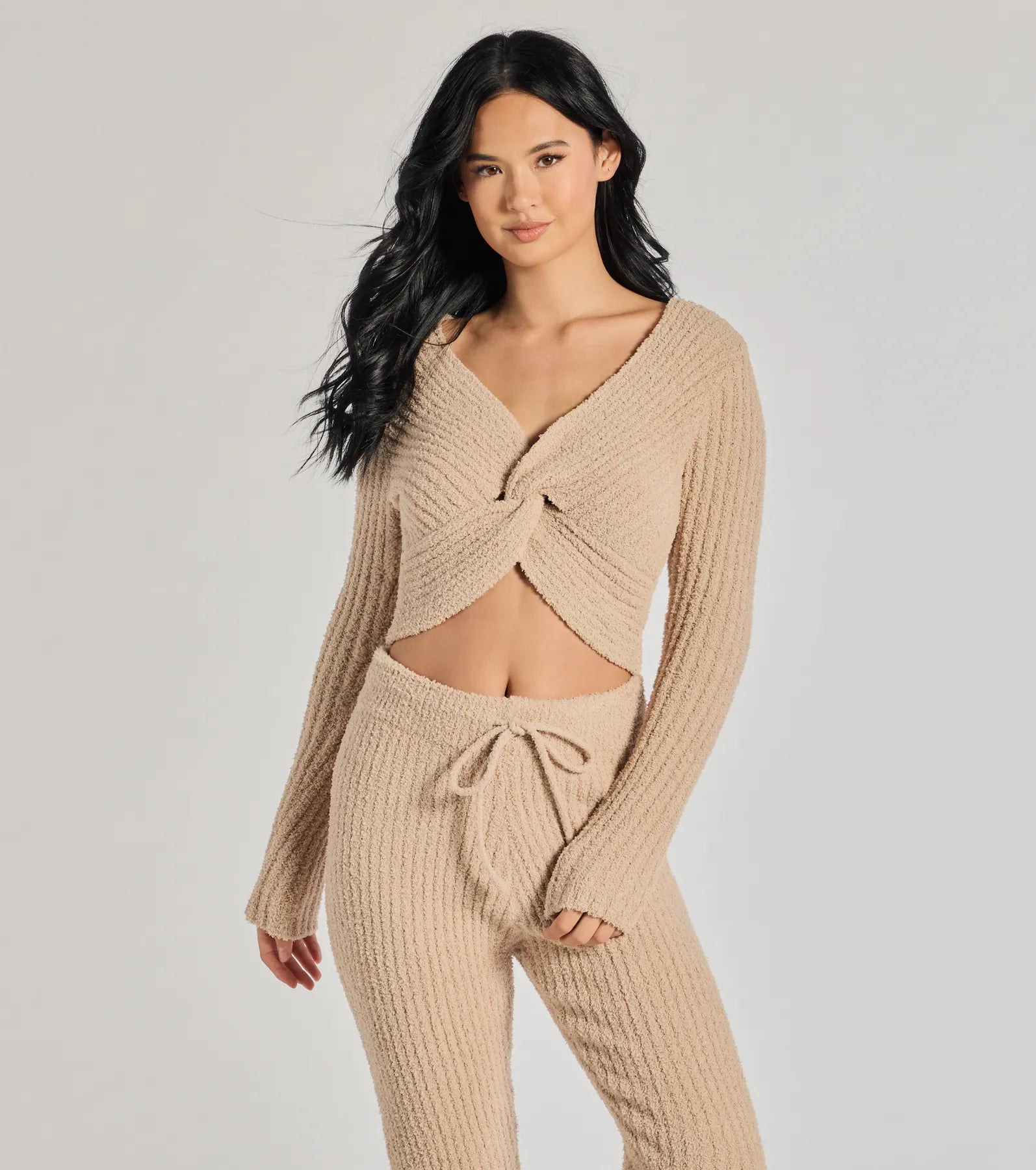 Cozy Life Chenille Knit Twist-Front Crop Top