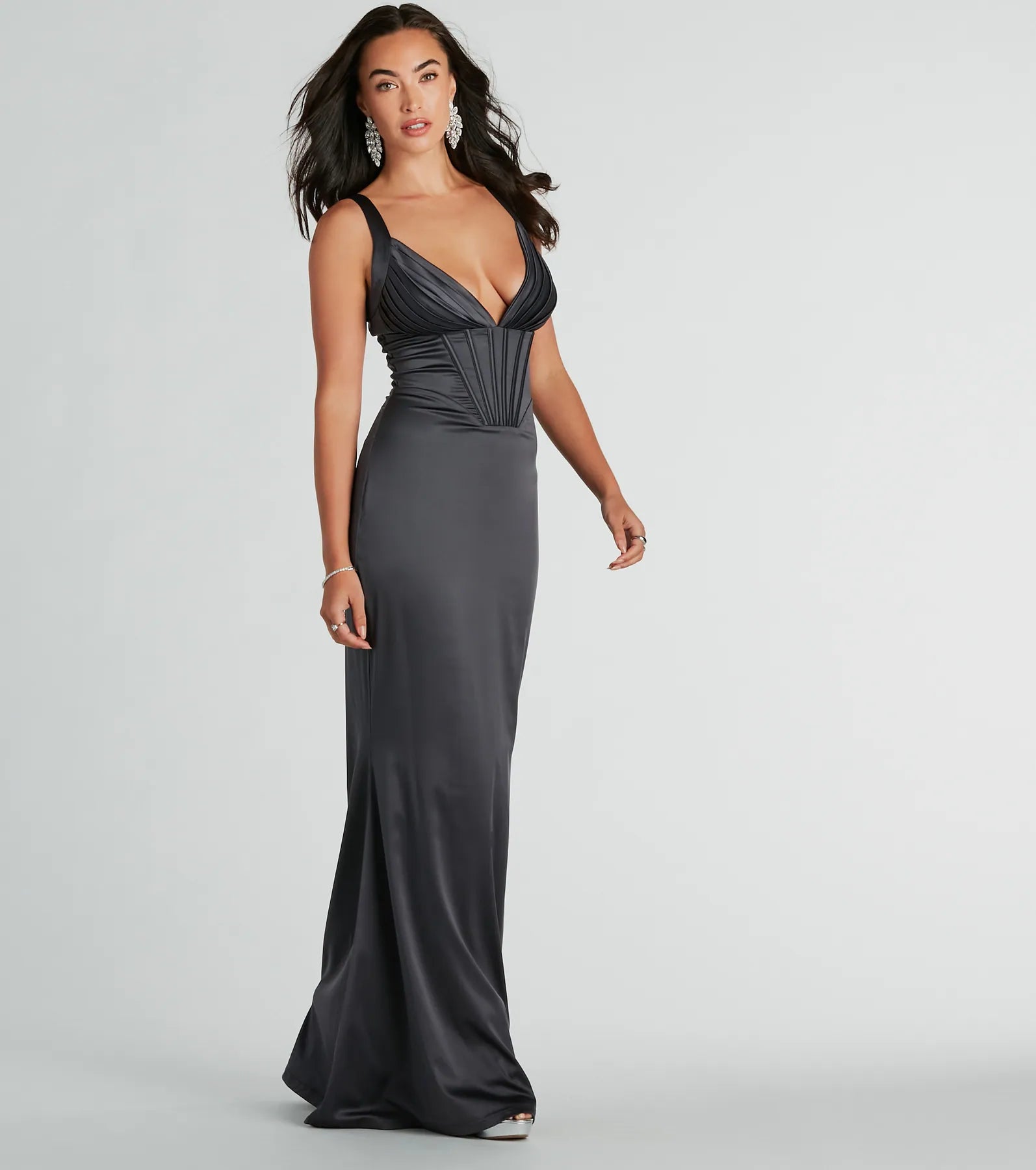 Catrina Formal V-Neck Corset Mermaid Satin Dress