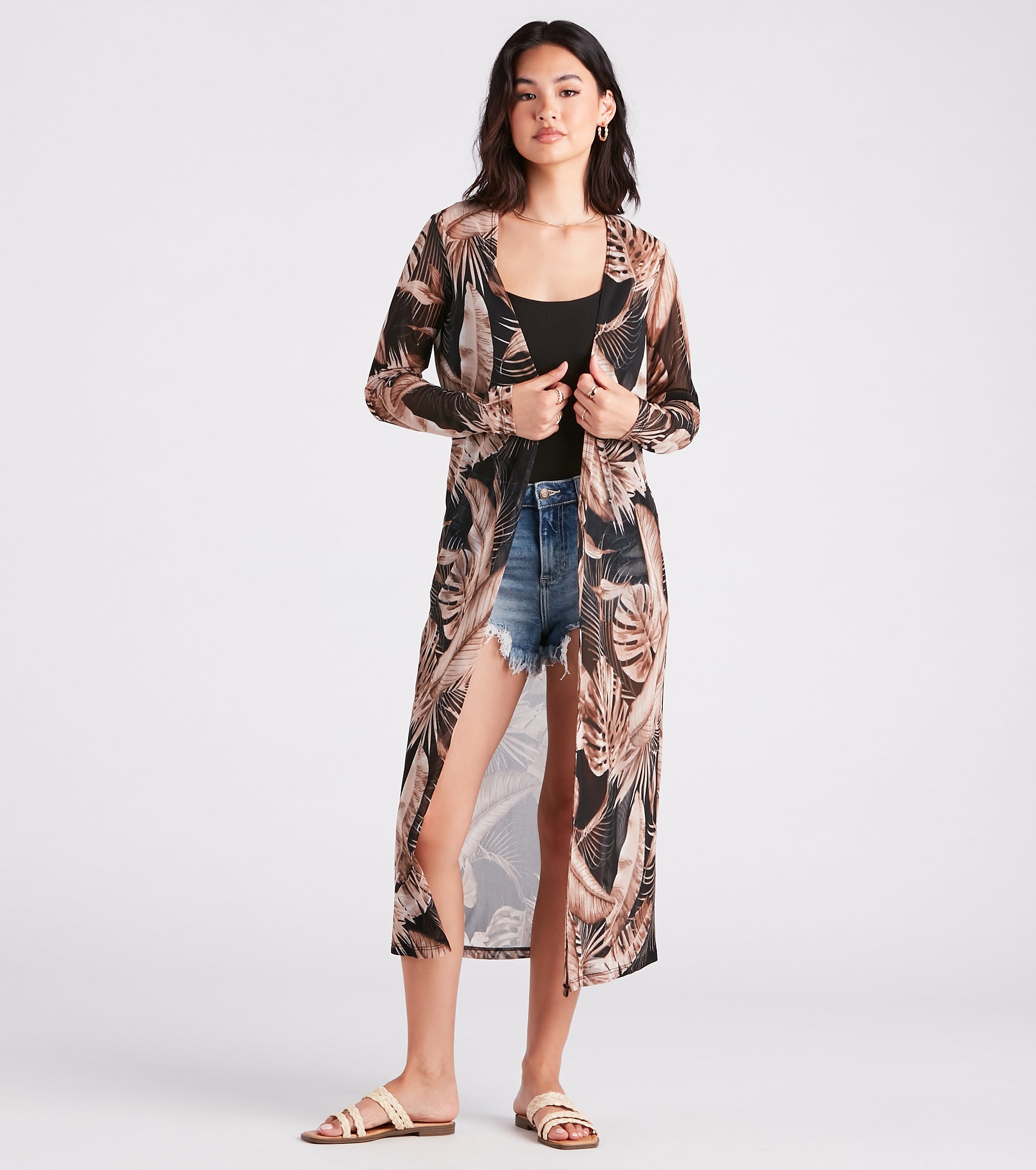 Feel The Breeze Palm Print Mesh Duster