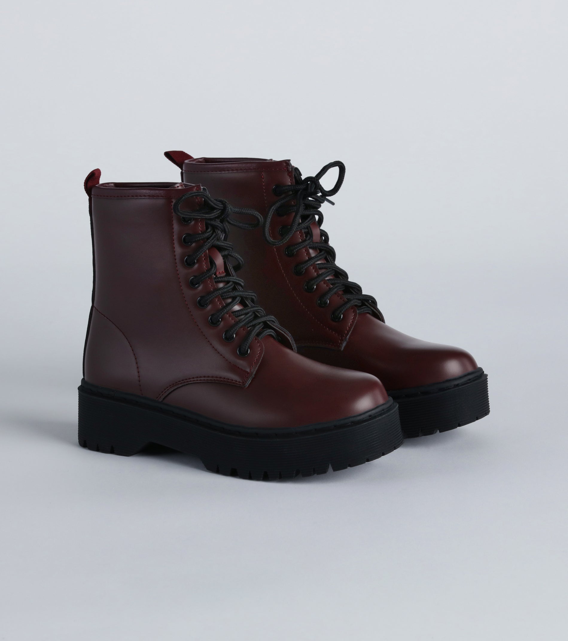 Cute March Faux Leather Lug Combat Booties