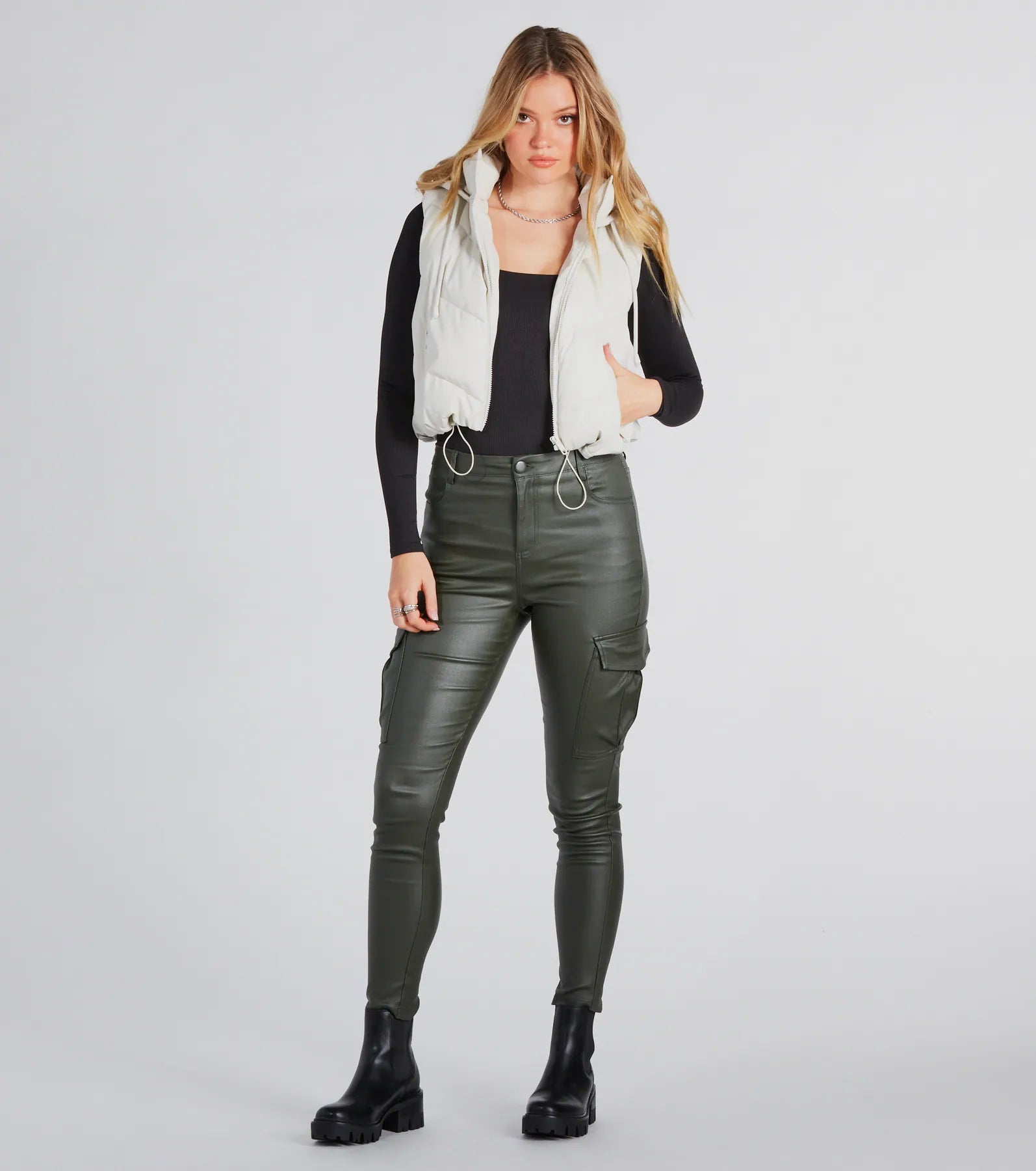 Hit The Slopes Faux Leather Puffer Vest