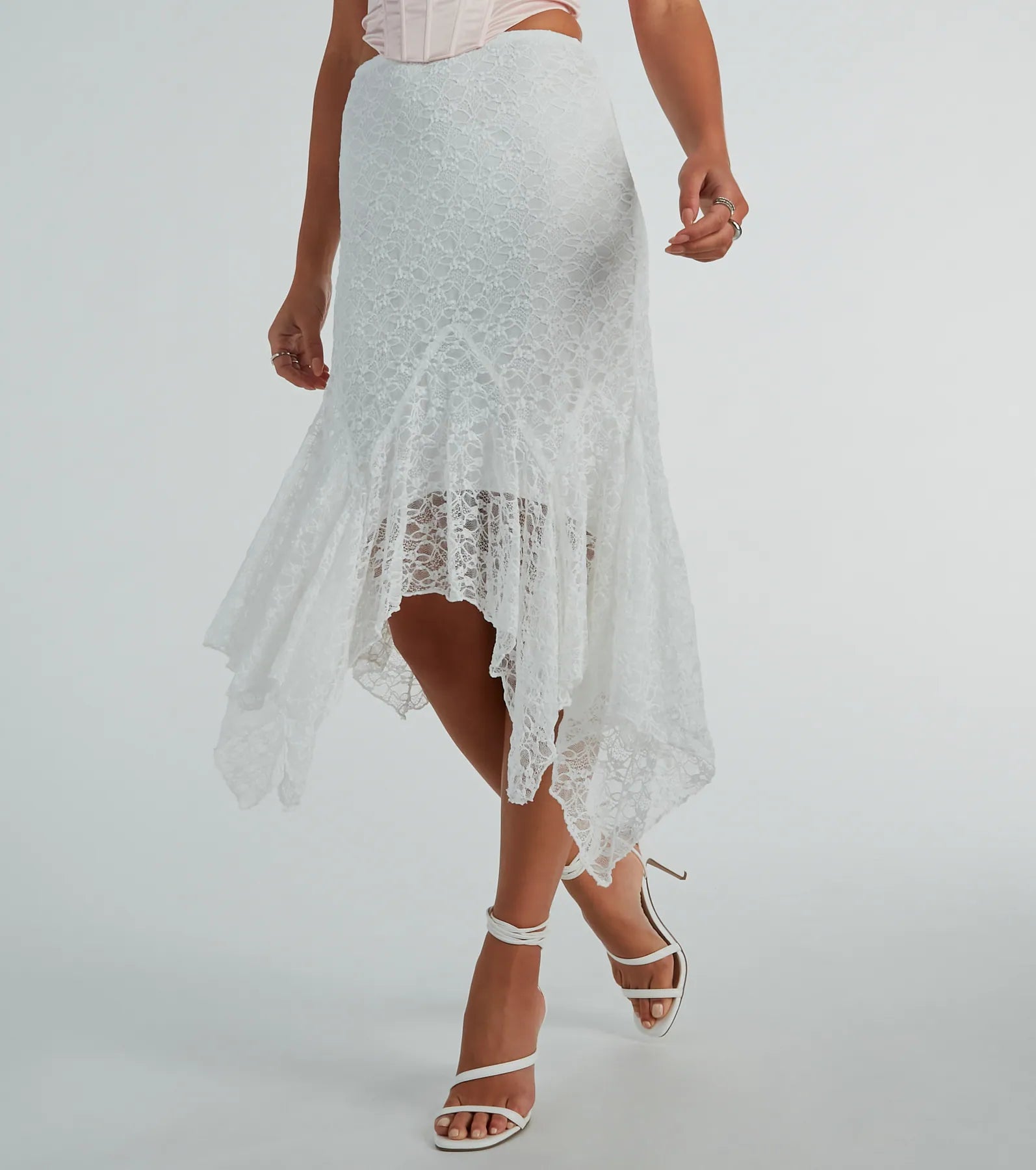 Romance Me High-Rise Hanky Lace Midi Skirt