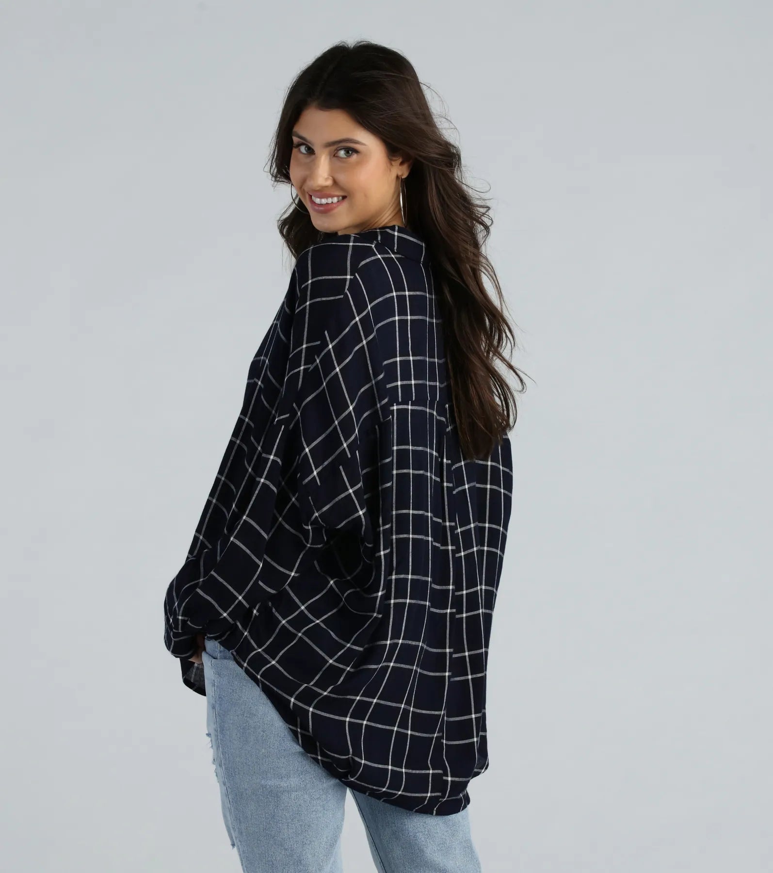 Seasonal Chic Plaid Oversized Top