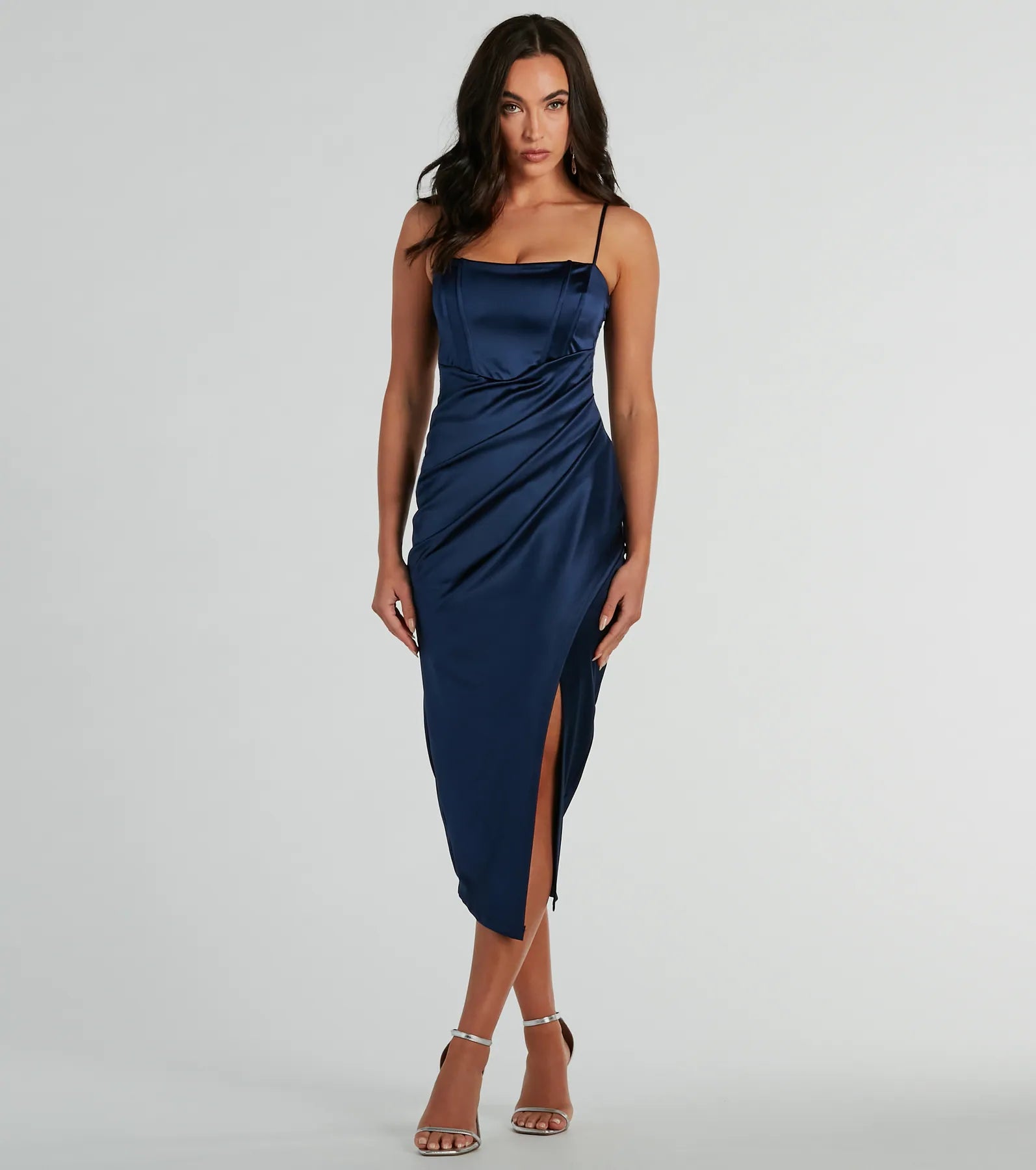 Harriet Formal Satin Corset Midi Dress