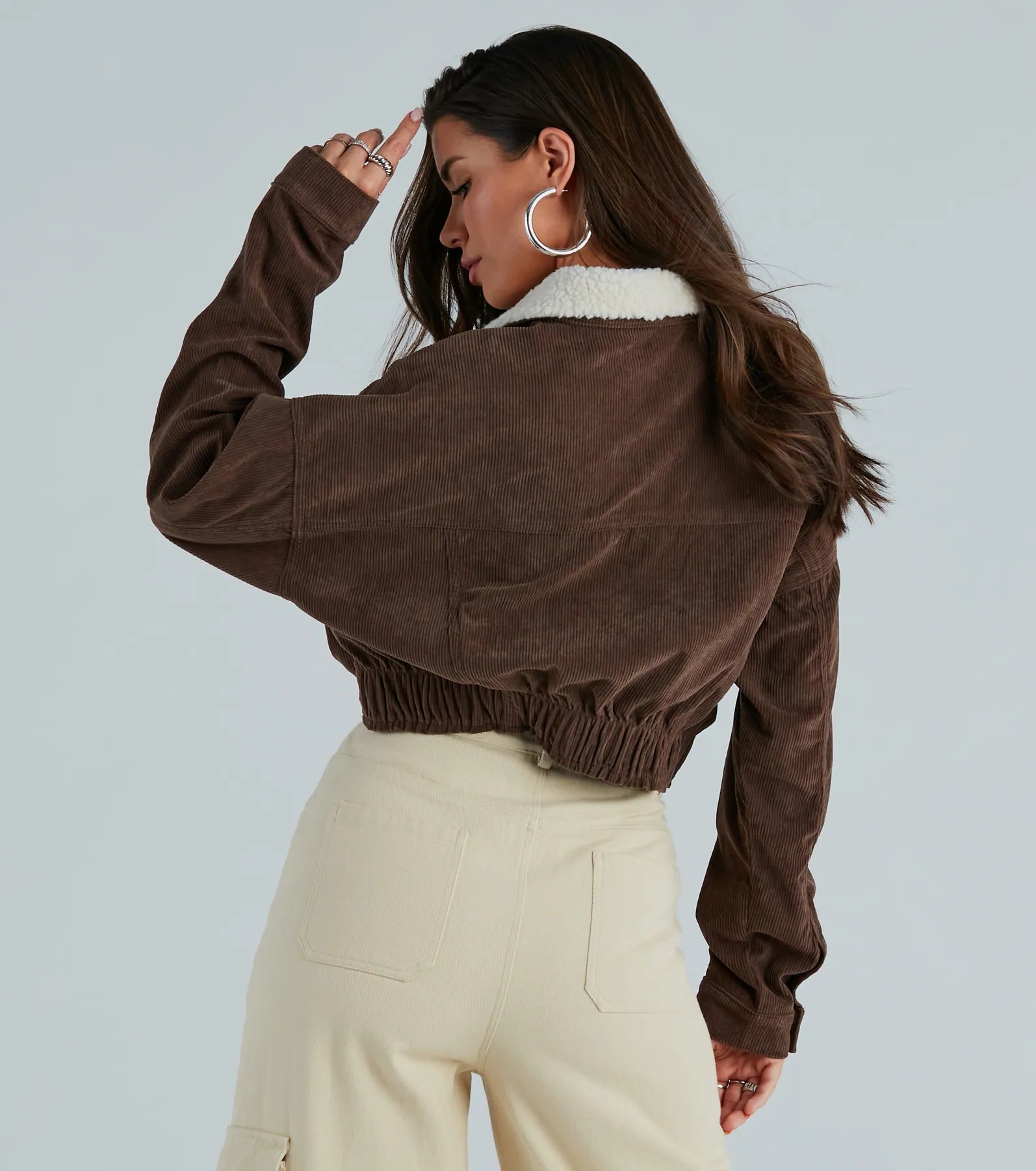 My Lane Corduroy Faux Sherpa Collar Crop Jacket