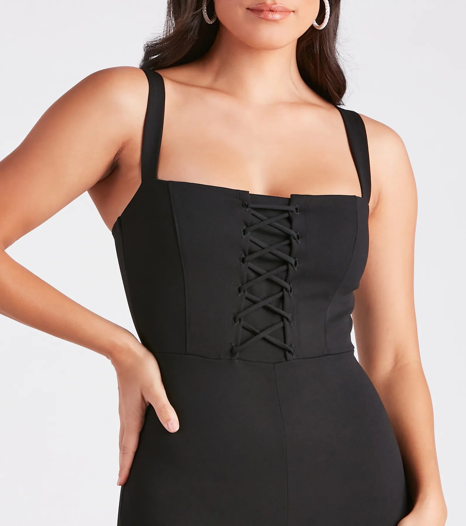 Laced Up In Chic Style Sleeveless Jumpsuit