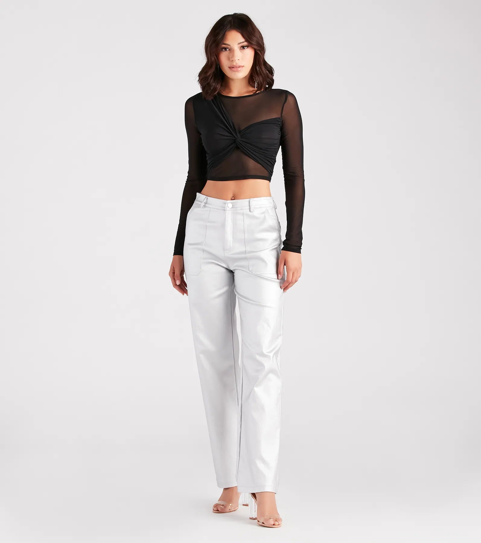 Sheer Stunner Twist-Front Mesh Crop Top