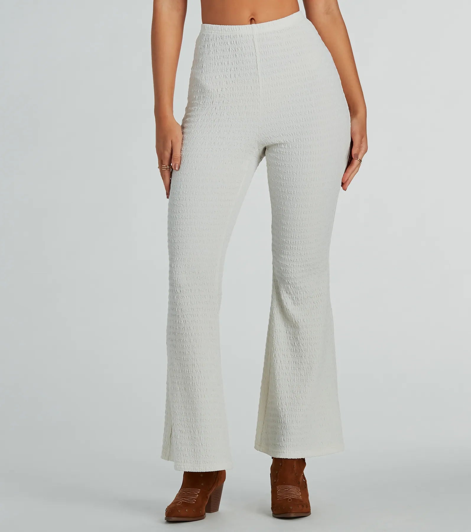 So Boho High Waist Crinkle Knit Flare Pants