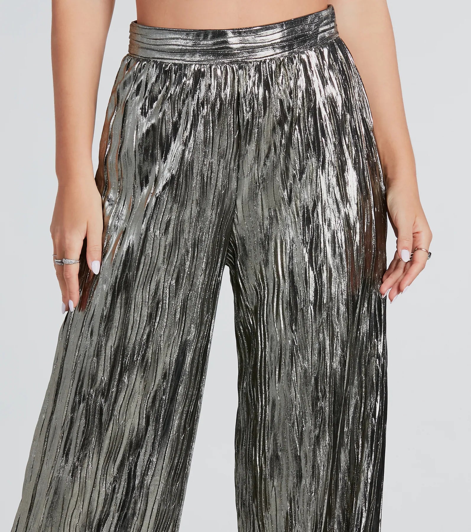 Dare To Impress Metallic Plisse Wide-Leg Pants