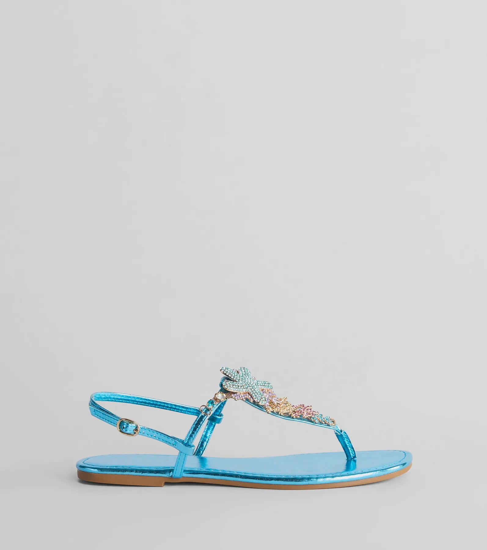 Sea Me Now Rhinestone Starfish Flat Sandals