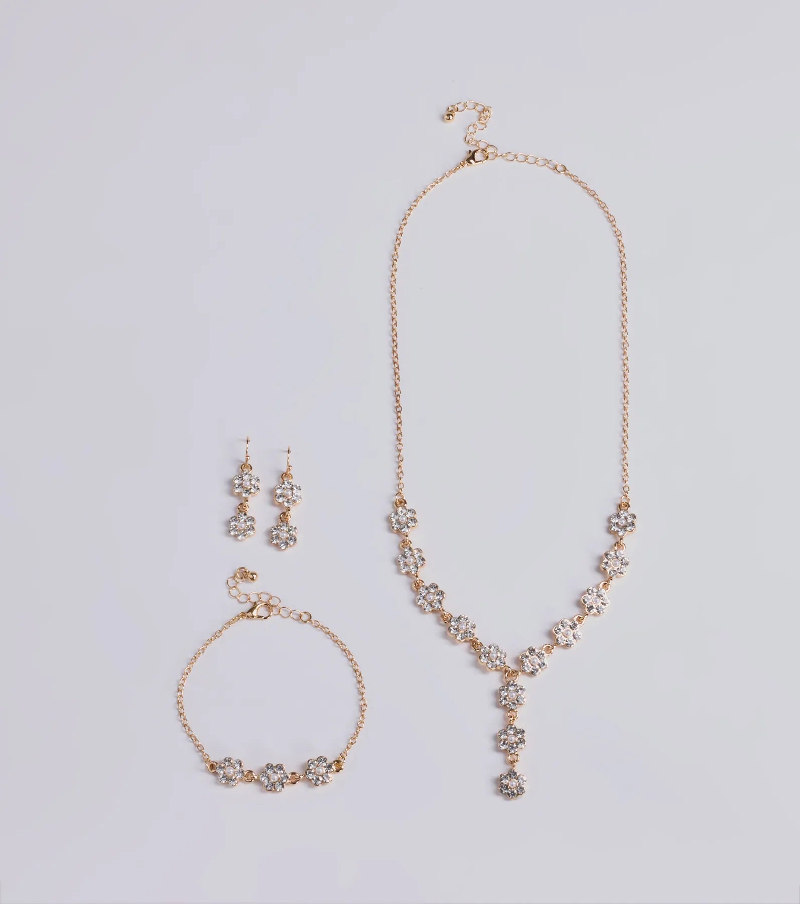 Timeless Elegance Floral Rhinestone and Pearl Necklace Set