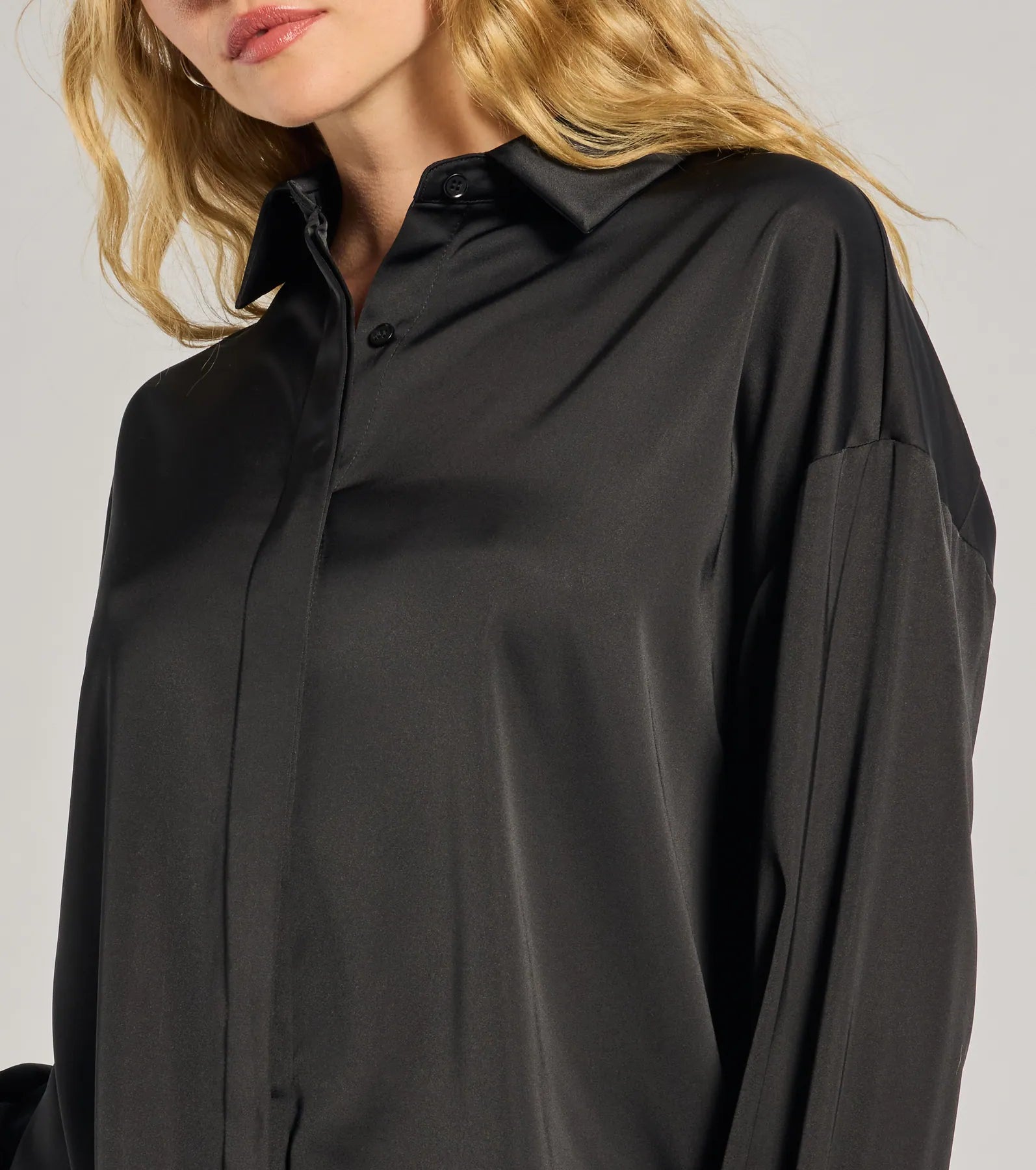 Always Chic Satin Button-Down Long Sleeve Top