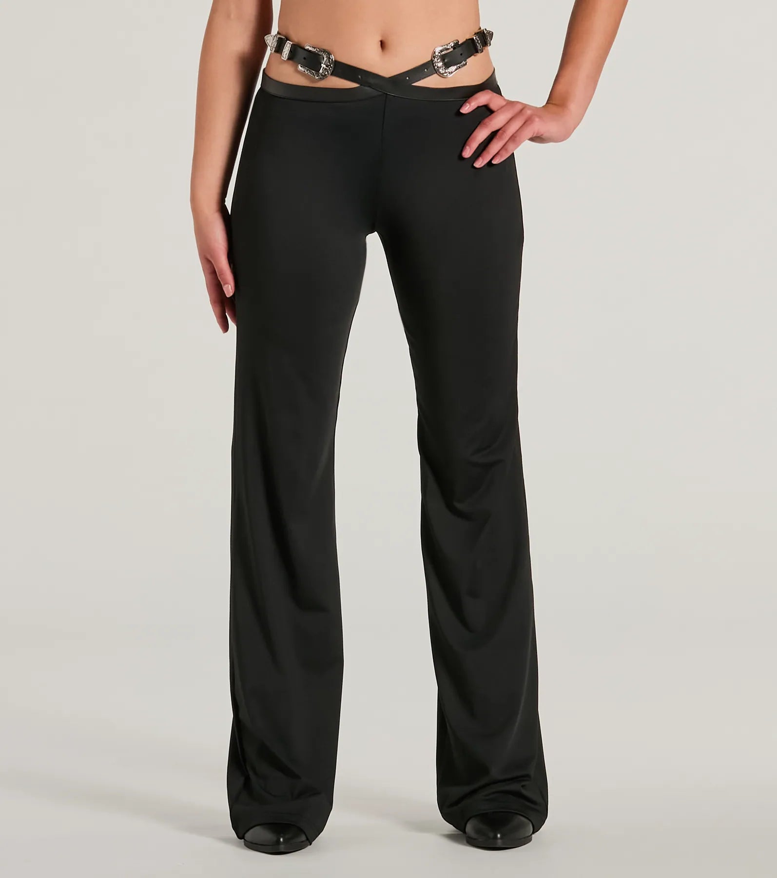 Country Edge Buckle High-Rise Waist Flare Pants