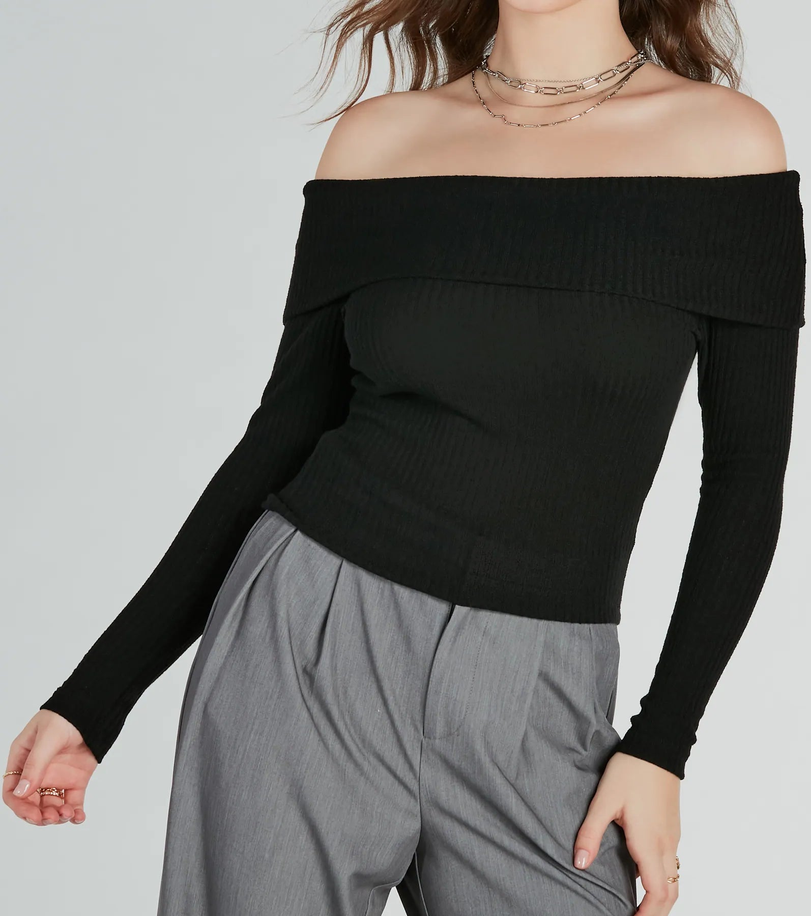 Time To Elevate Off-The-Shoulder Long Sleeve Top