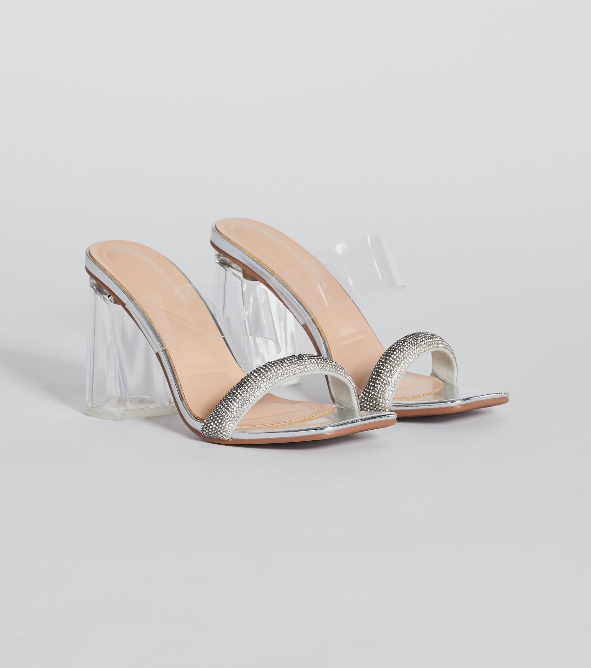 Ombre Effect Rhinestone Lucite Block Heel Mules