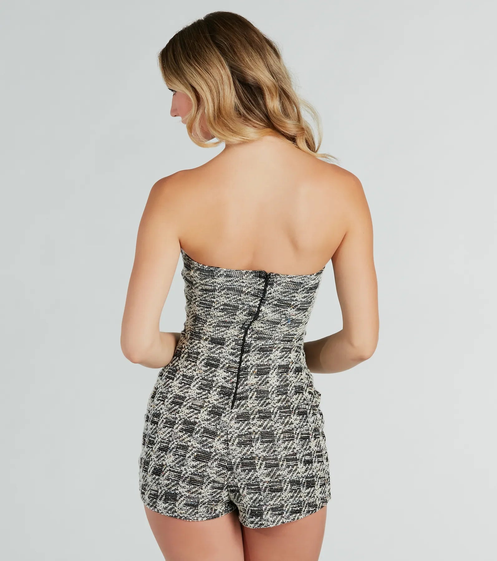 Posh On The Scene Strapless Plaid Skort Romper