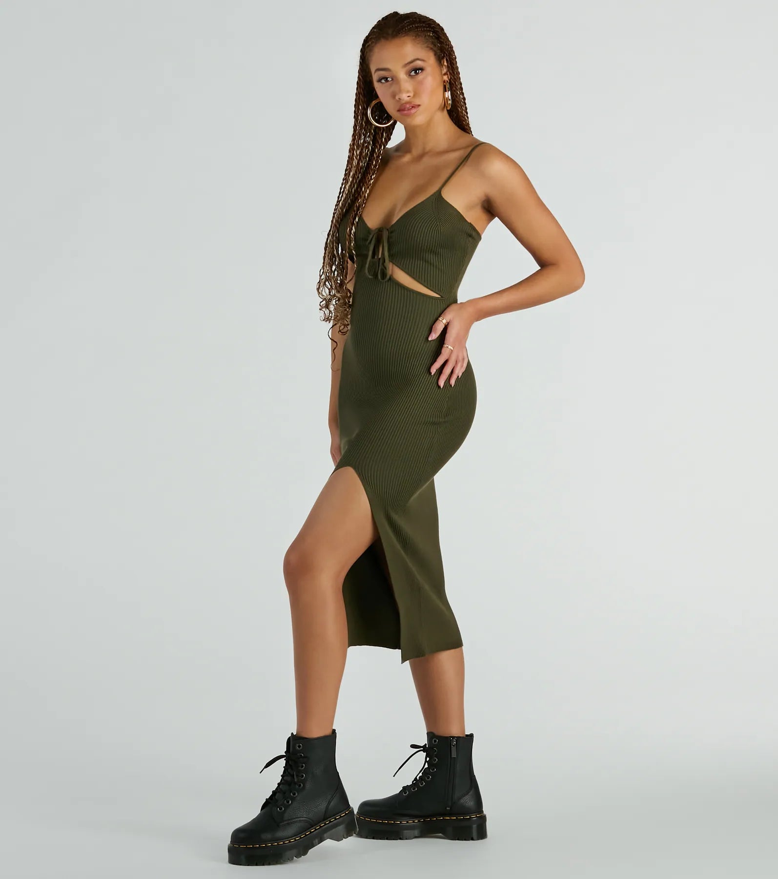 Such A Serve Cutout Strappy Ribbed Knit Midi Dress