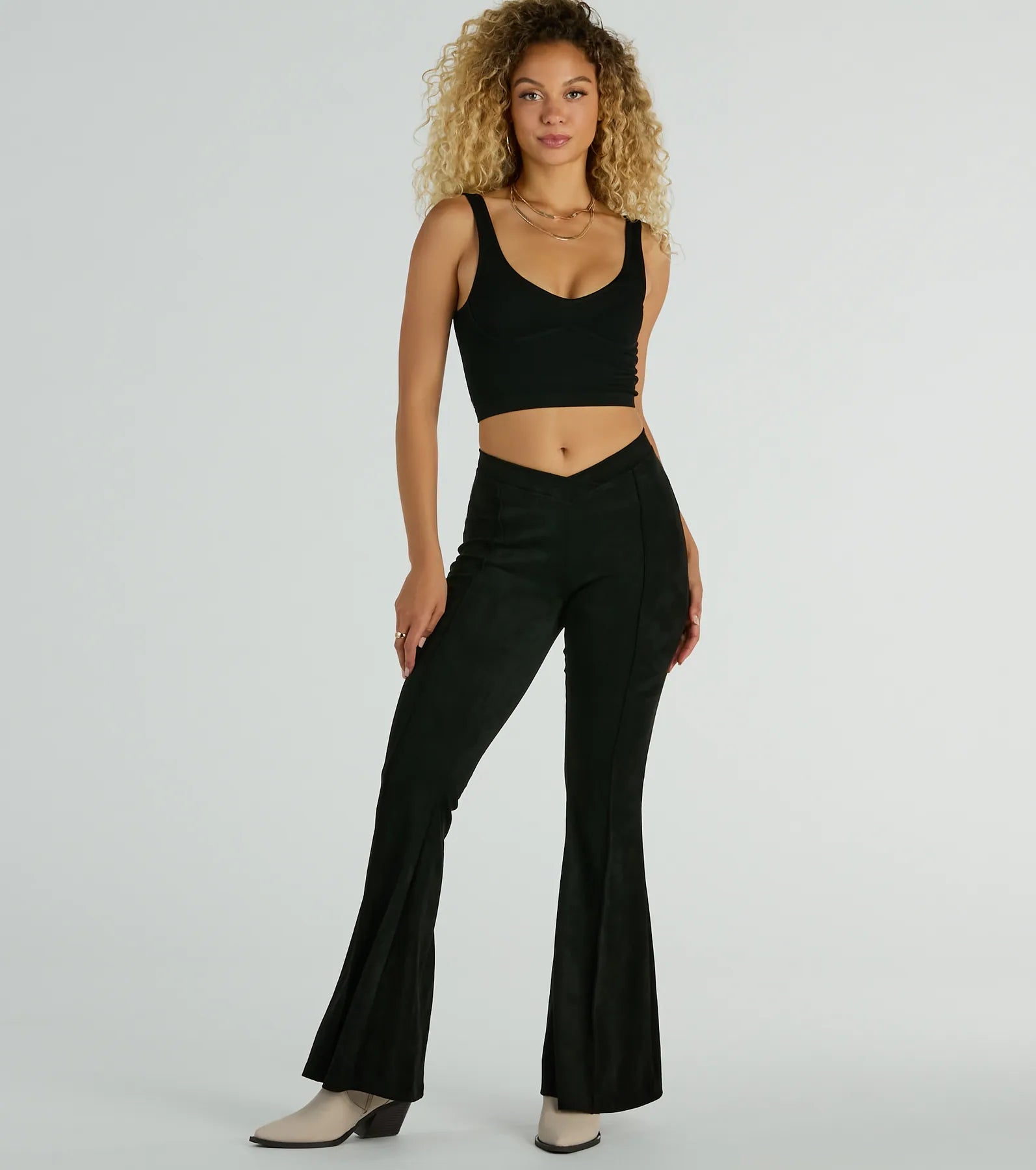 Season Of Compliments Faux Suede Flare Pants