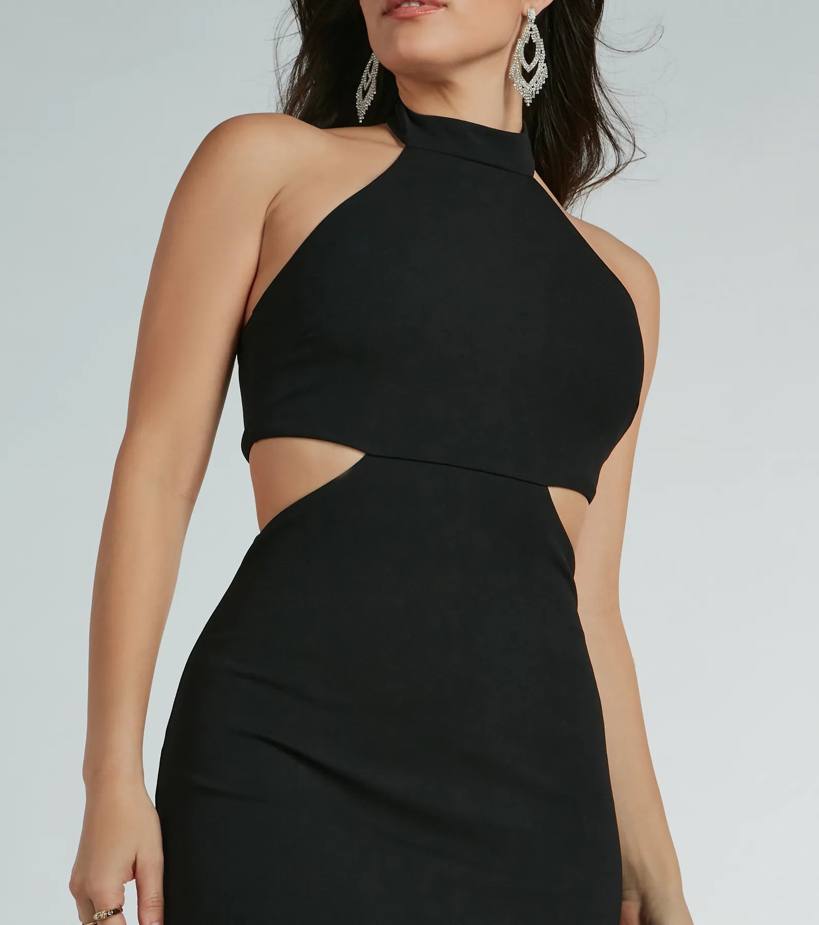 Avalynn Halter Cutout Crepe Formal Dress