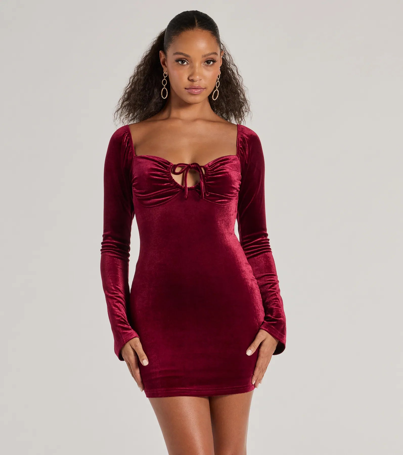 Season Of Splendor Long Sleeve Velvet Mini Dress