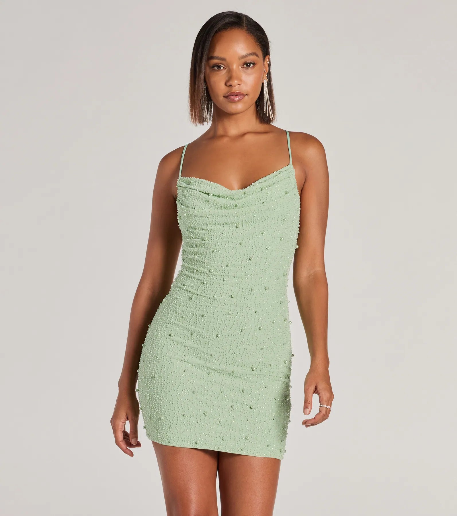 Keira Faux Pearl Strappy Open-Back Mini Dress