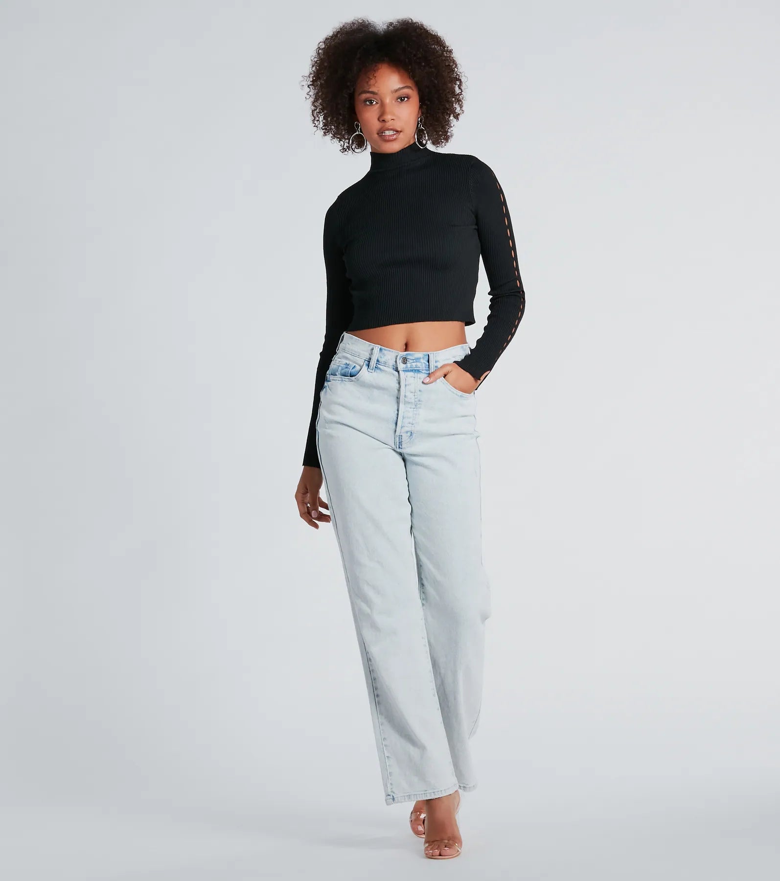 Chic Update Mock Neck Long Sleeve Crop Top