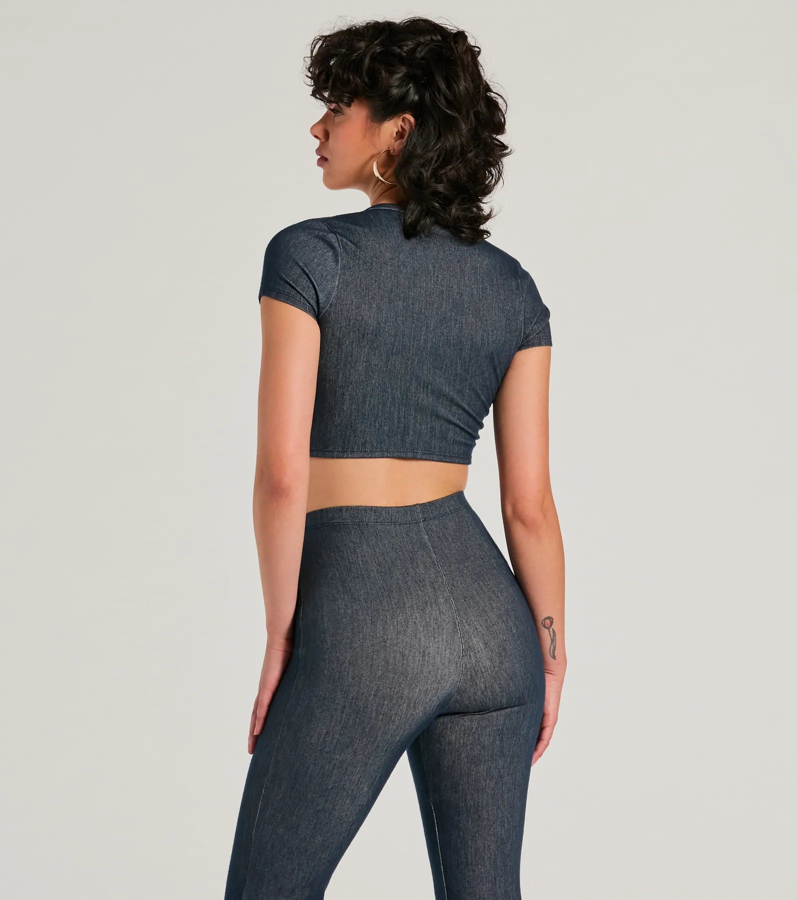 Cause A Commotion Tie Front Denim Crop Top