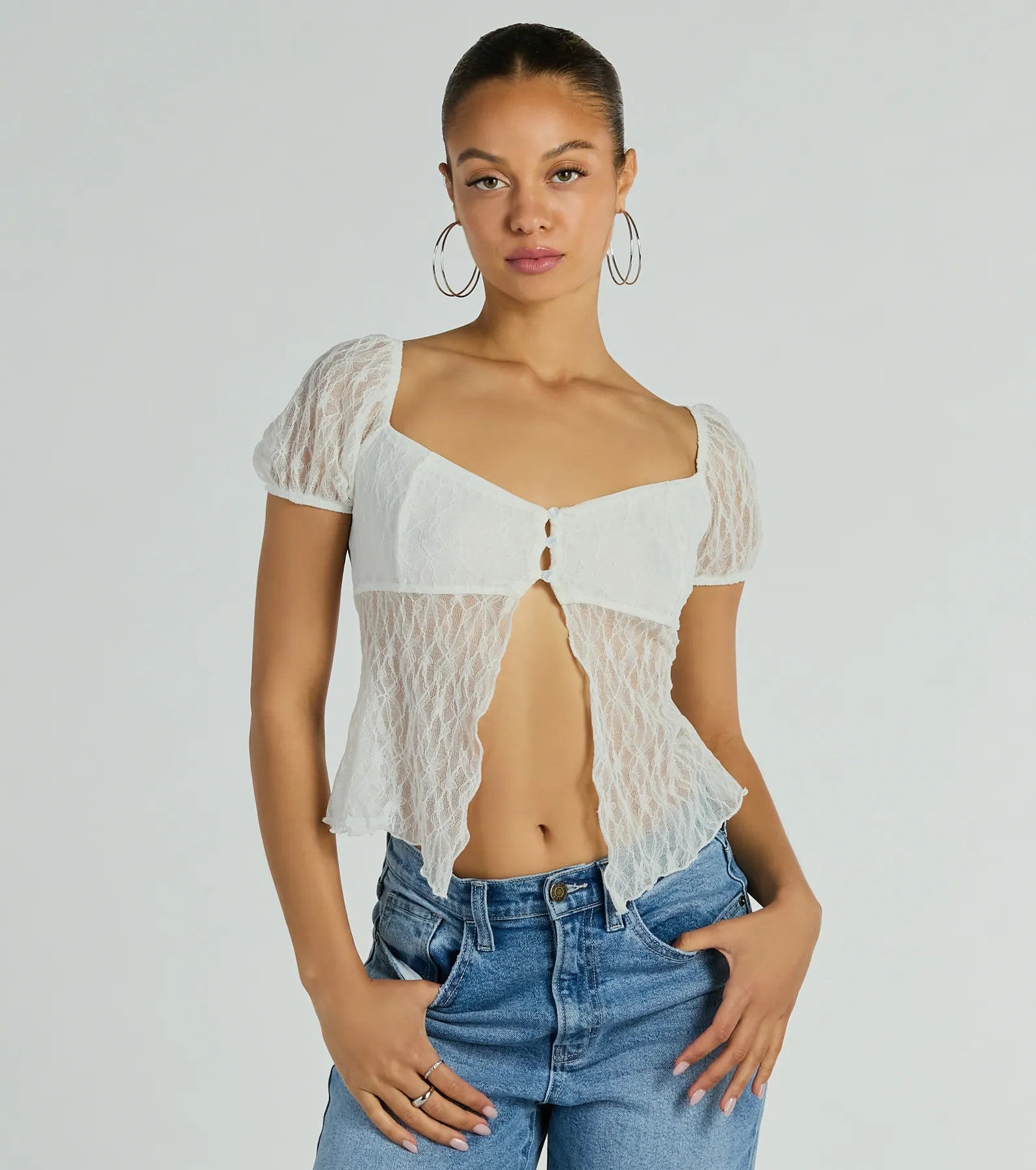 Charm Me Puff Sleeve Lace Crop Top