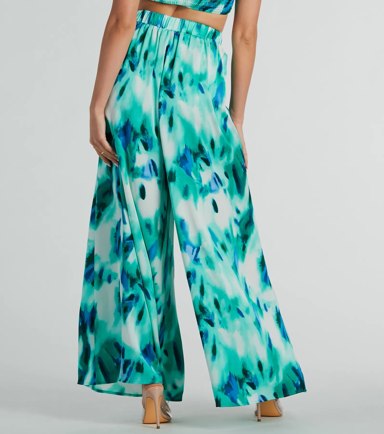 Forever Muse Abstract Satin Wide-Leg Pants