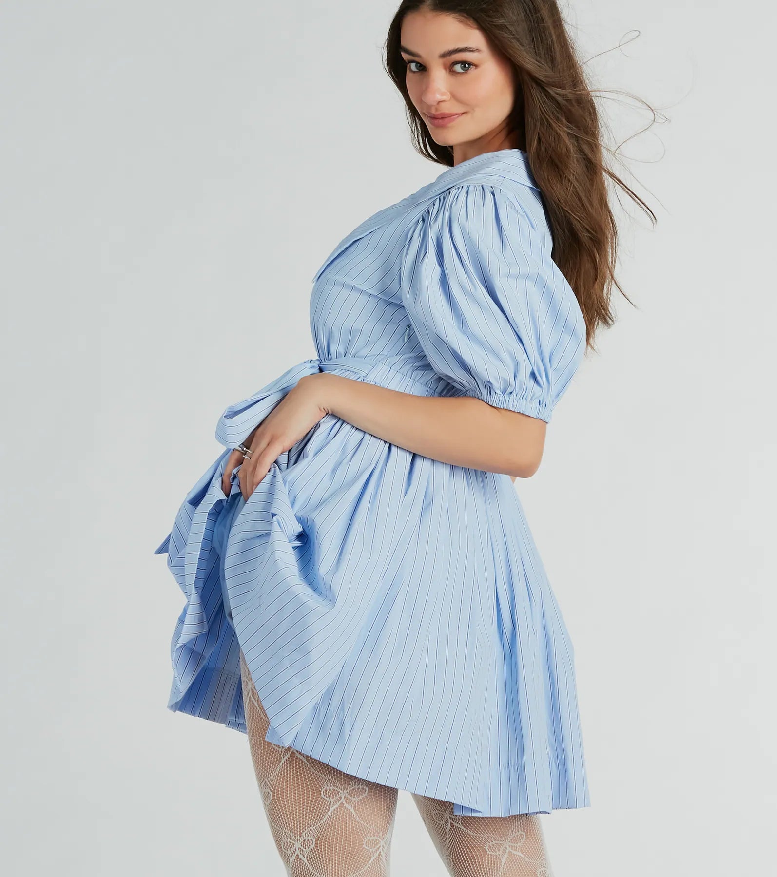 Sweet Vibes Collared Striped Woven Skater Dress