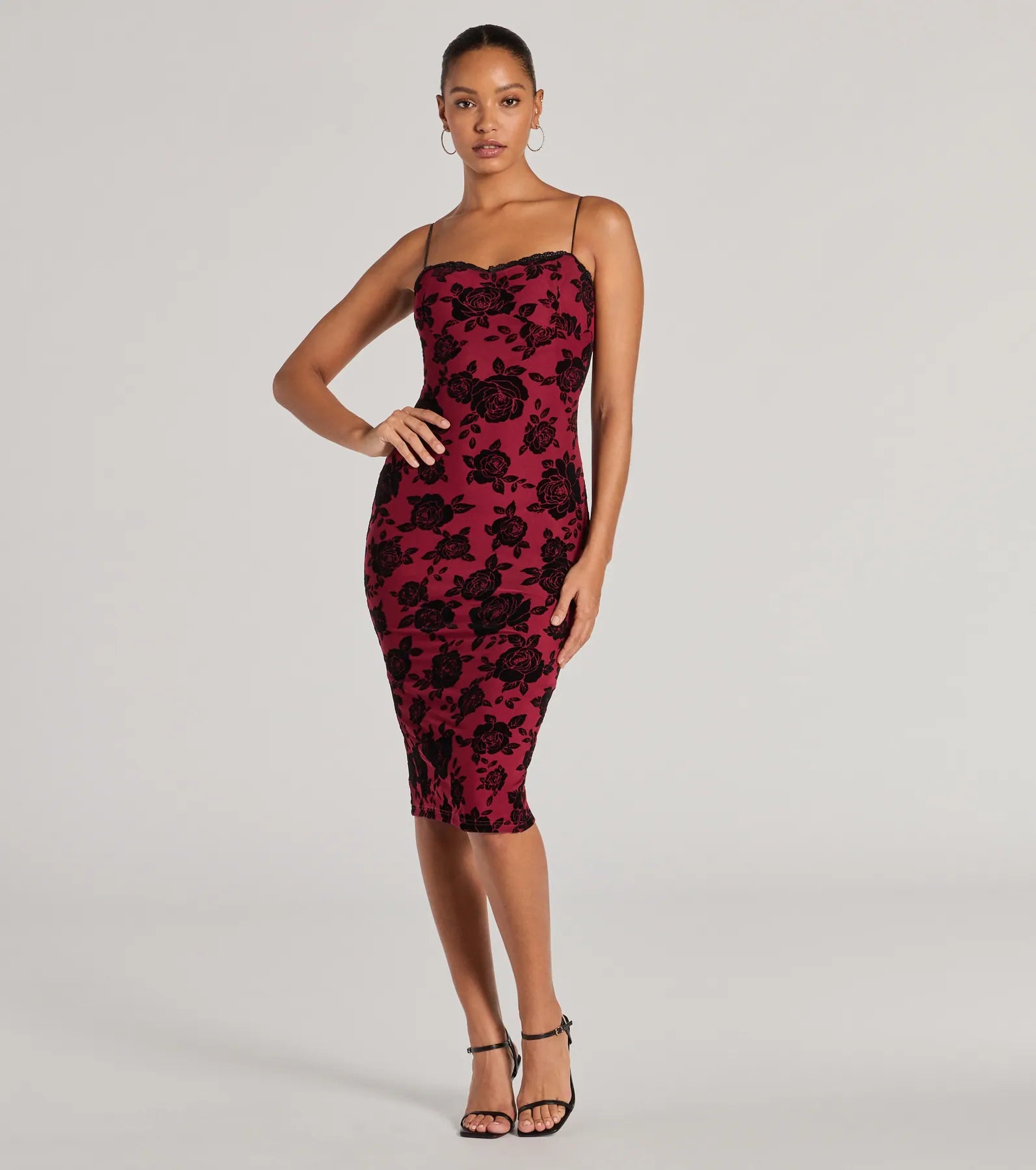 Irresistible Romance Rose Velvet Lace Midi Dress