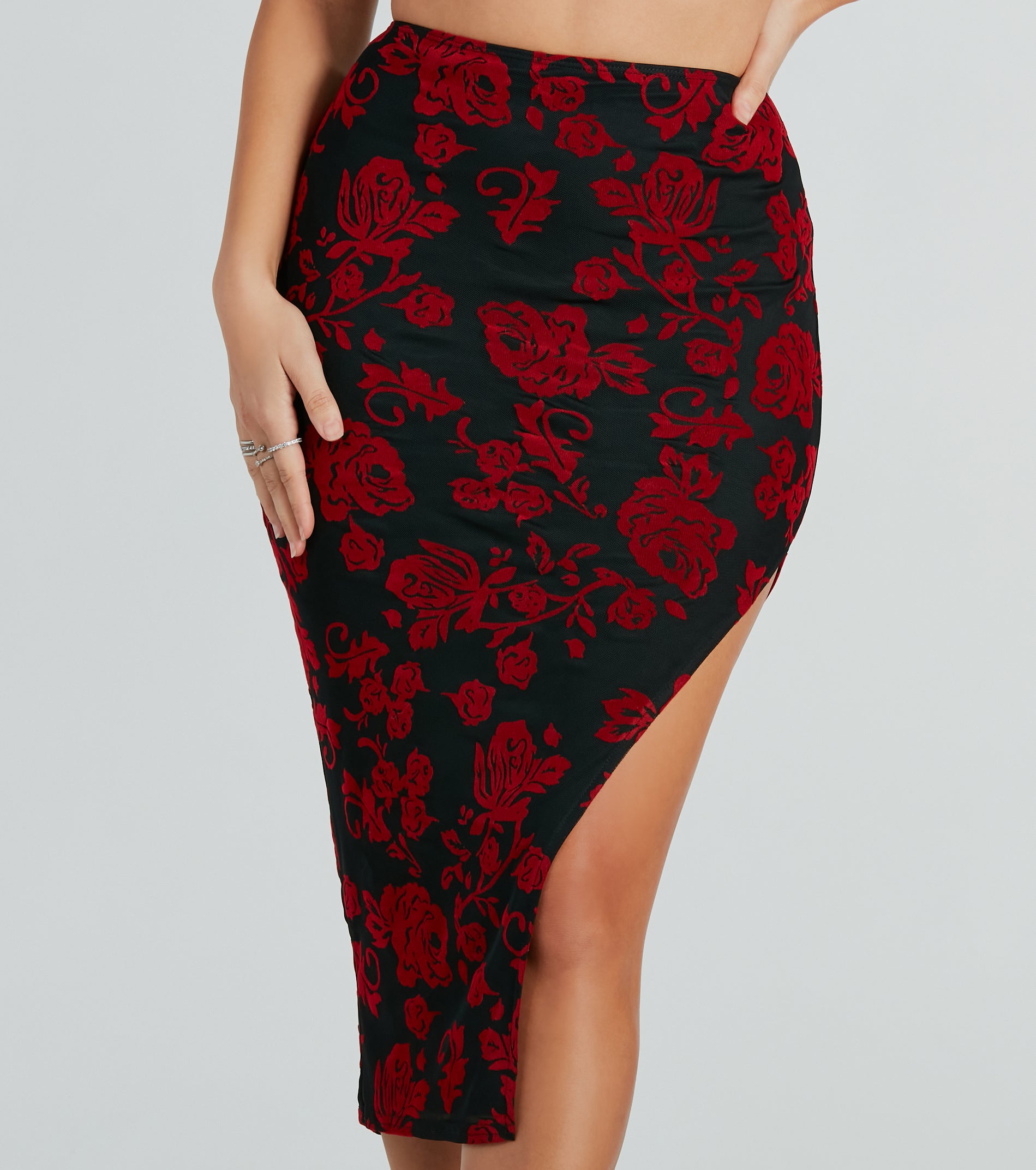 Elevated Allure Rose Burnout Mesh Midi Skirt