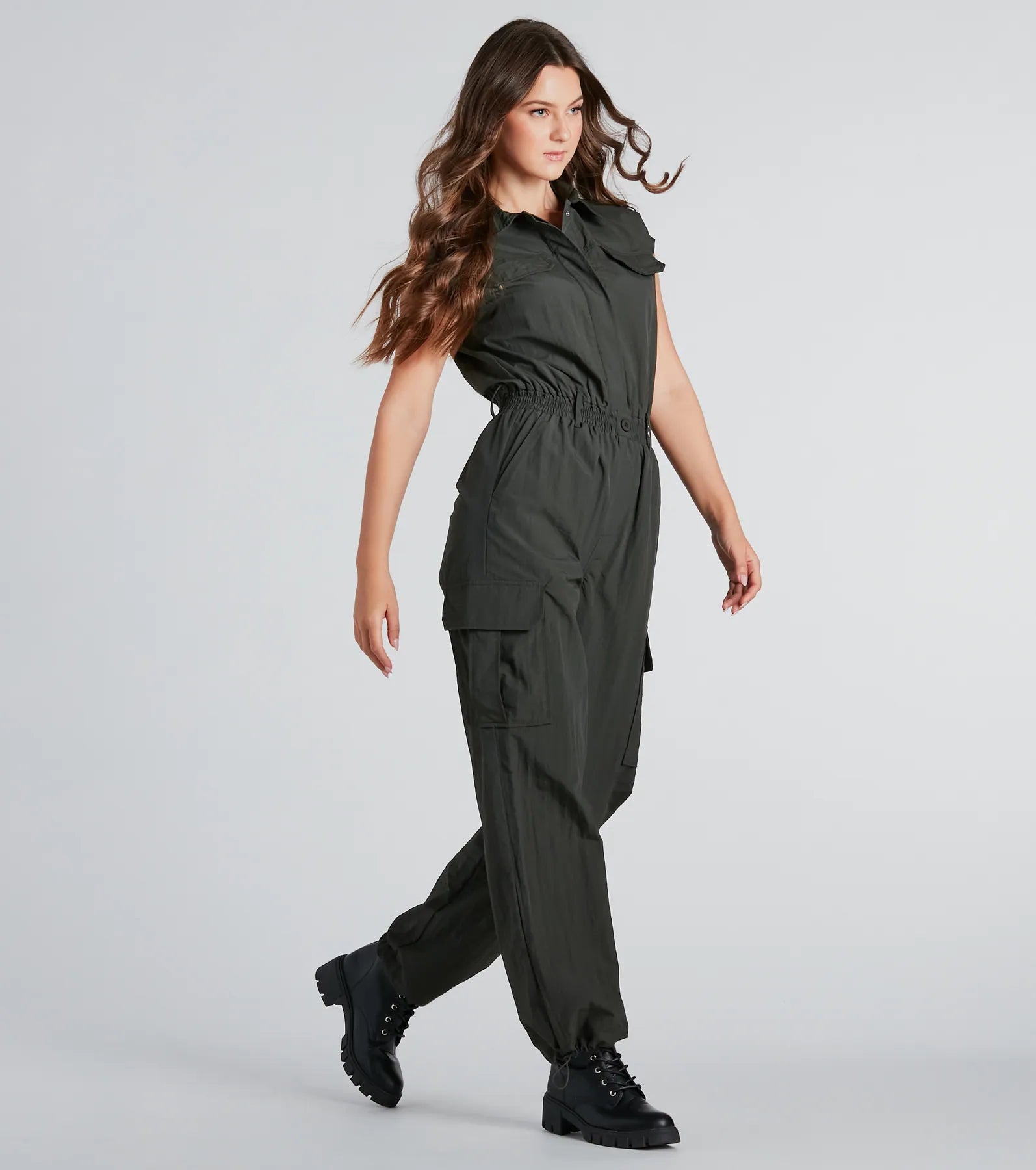 Street Style Sleeveless Cargo Jumpsuit