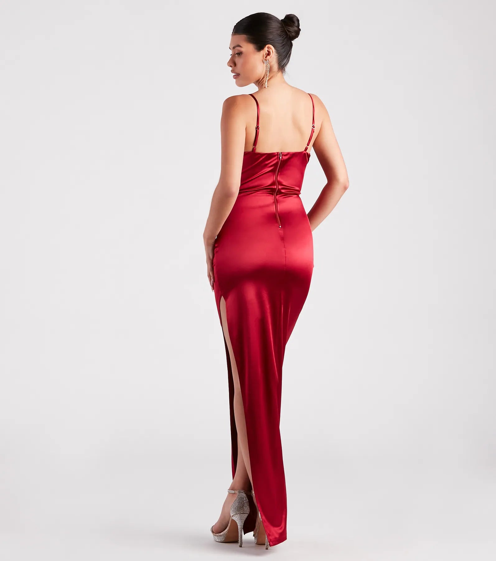 Helena Formal Satin Corset Slit Dress