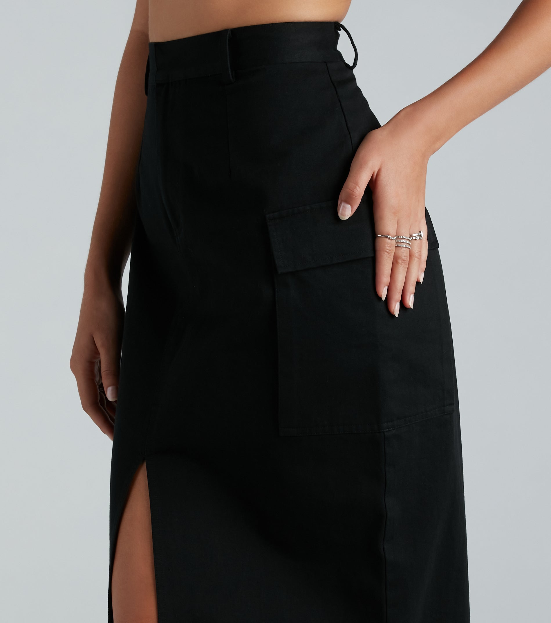 Trendy Energy High Slit Cargo Maxi Skirt