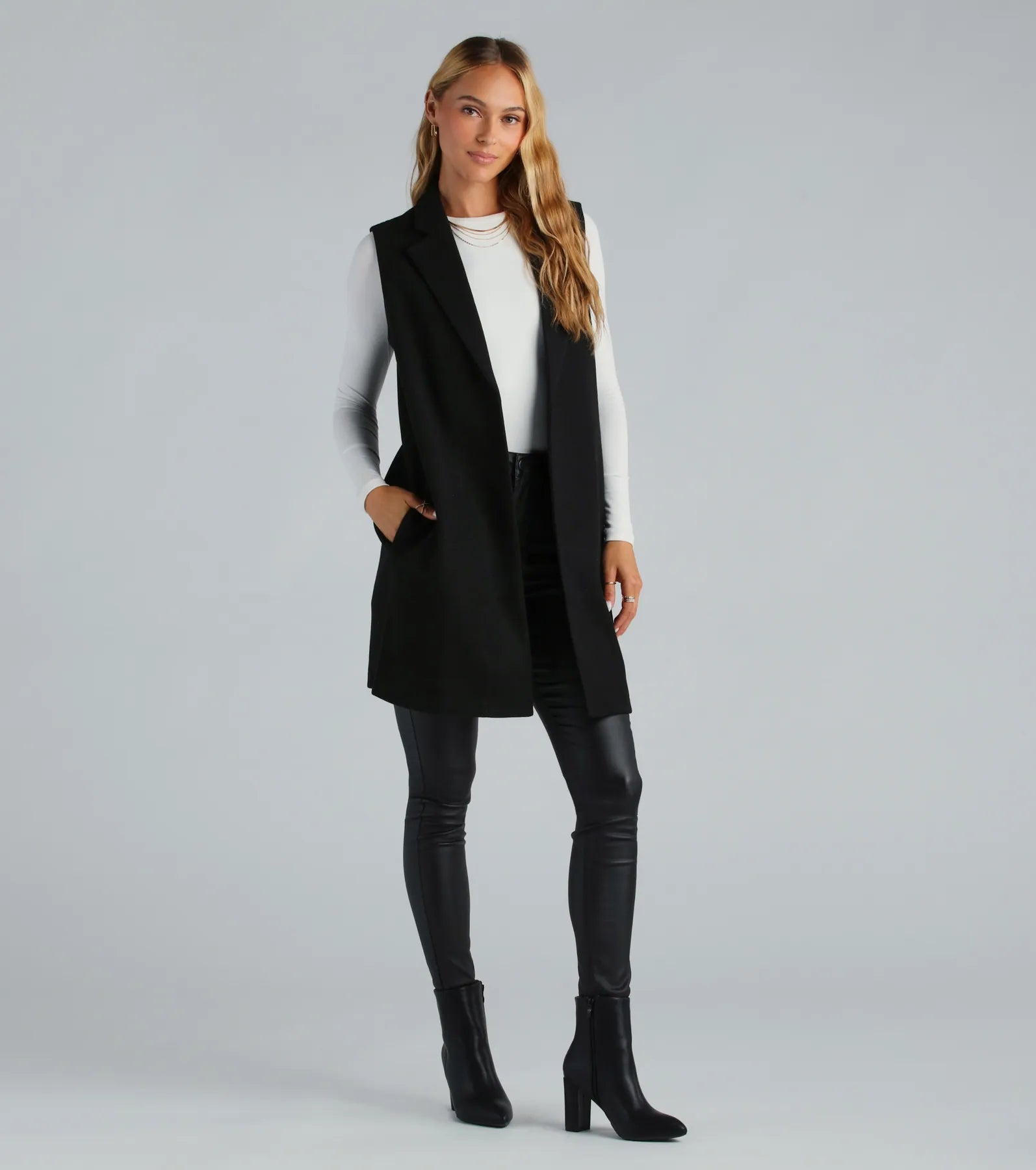 Invested To Style Faux Wool Long Vest