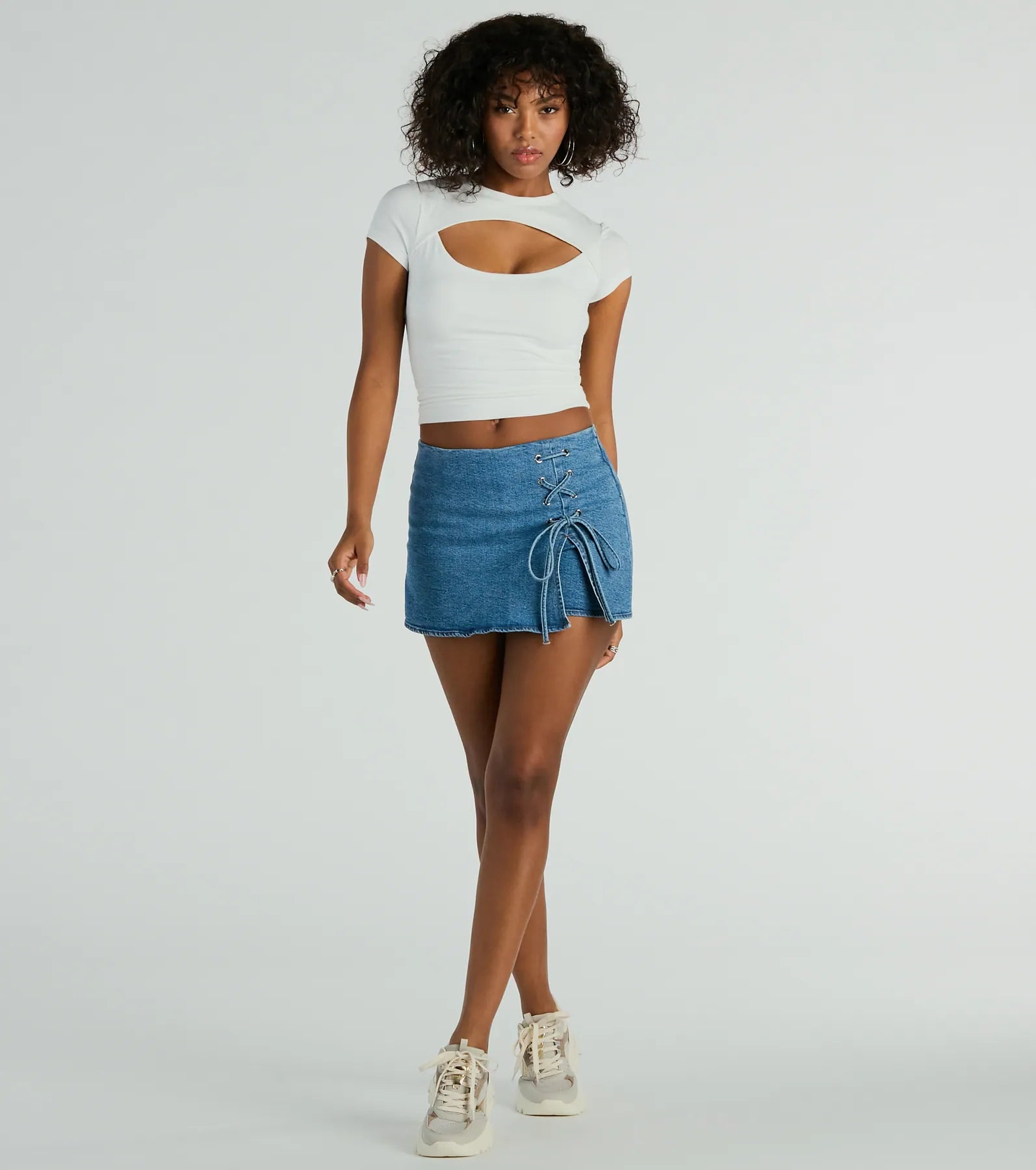 Born To Be Coveted Mid-Rise Lace-Up Denim Skort