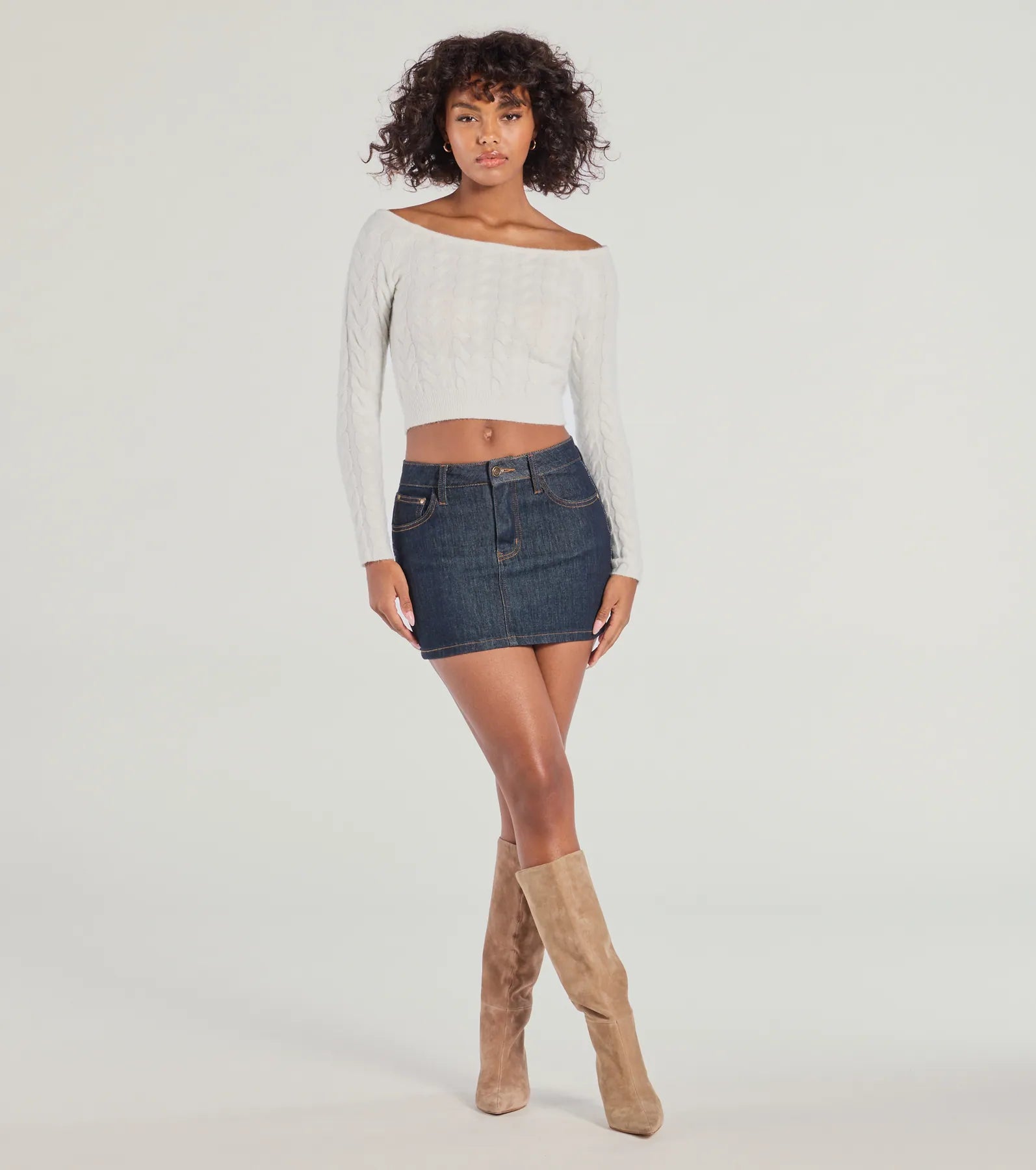 Cozy Cutie Off-The-Shoulder Cable Knit Top