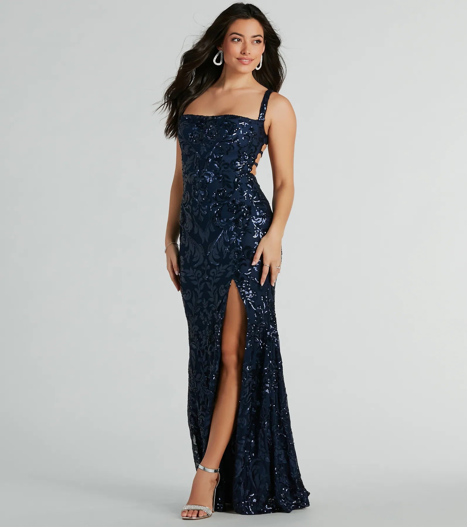 Moira Lace-Up Mermaid Sequin Formal Dress